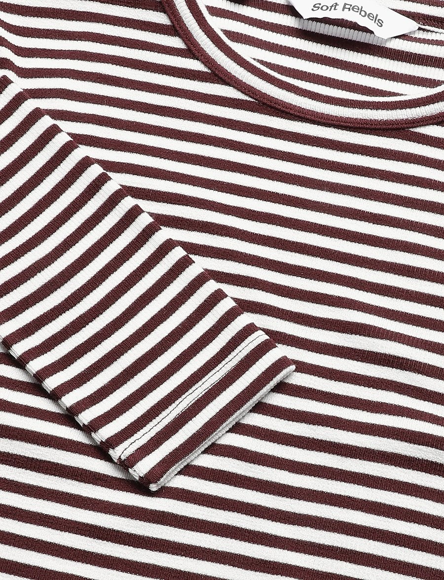 Soft Rebels - SRFenja Stripe O-neck Top - langärmlige tops - 365 vinyard wine - 2