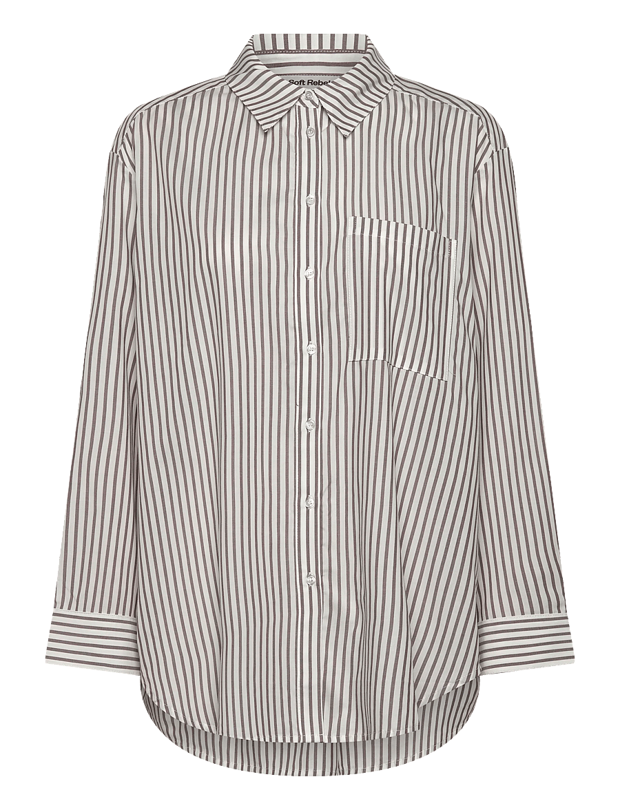 Soft Rebels - SRVeronica Striped Shirt - langärmlige hemden - stripe snow white with coffee quart - 1