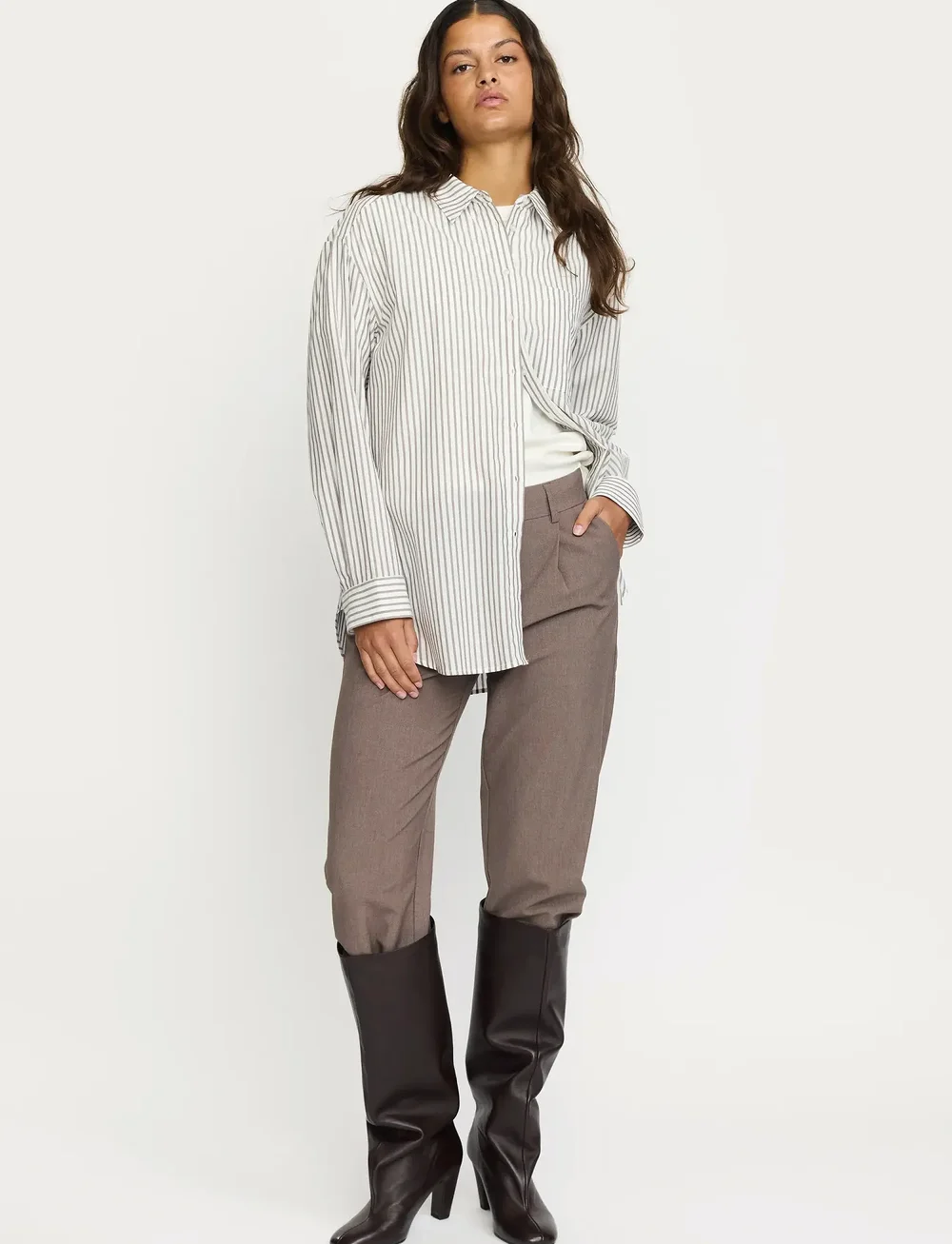 Soft Rebels - SRVeronica Striped Shirt - pitkähihaiset kauluspaidat - stripe snow white with coffee quart - 0