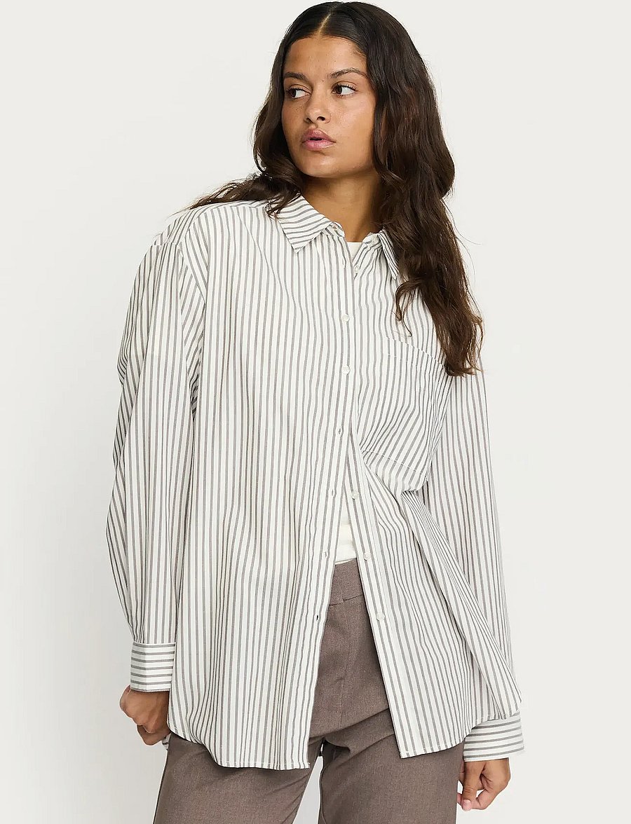 Soft Rebels - SRVeronica Striped Shirt - langärmlige hemden - stripe snow white with coffee quart - 3