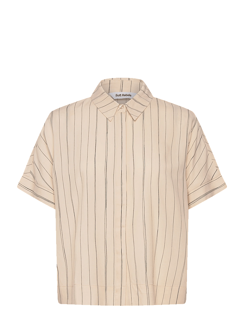 Soft Rebels - SRMargot Freedom Striped SS Shirt - kurzärmlige hemden - hand drawn stripe smoke gray - 1