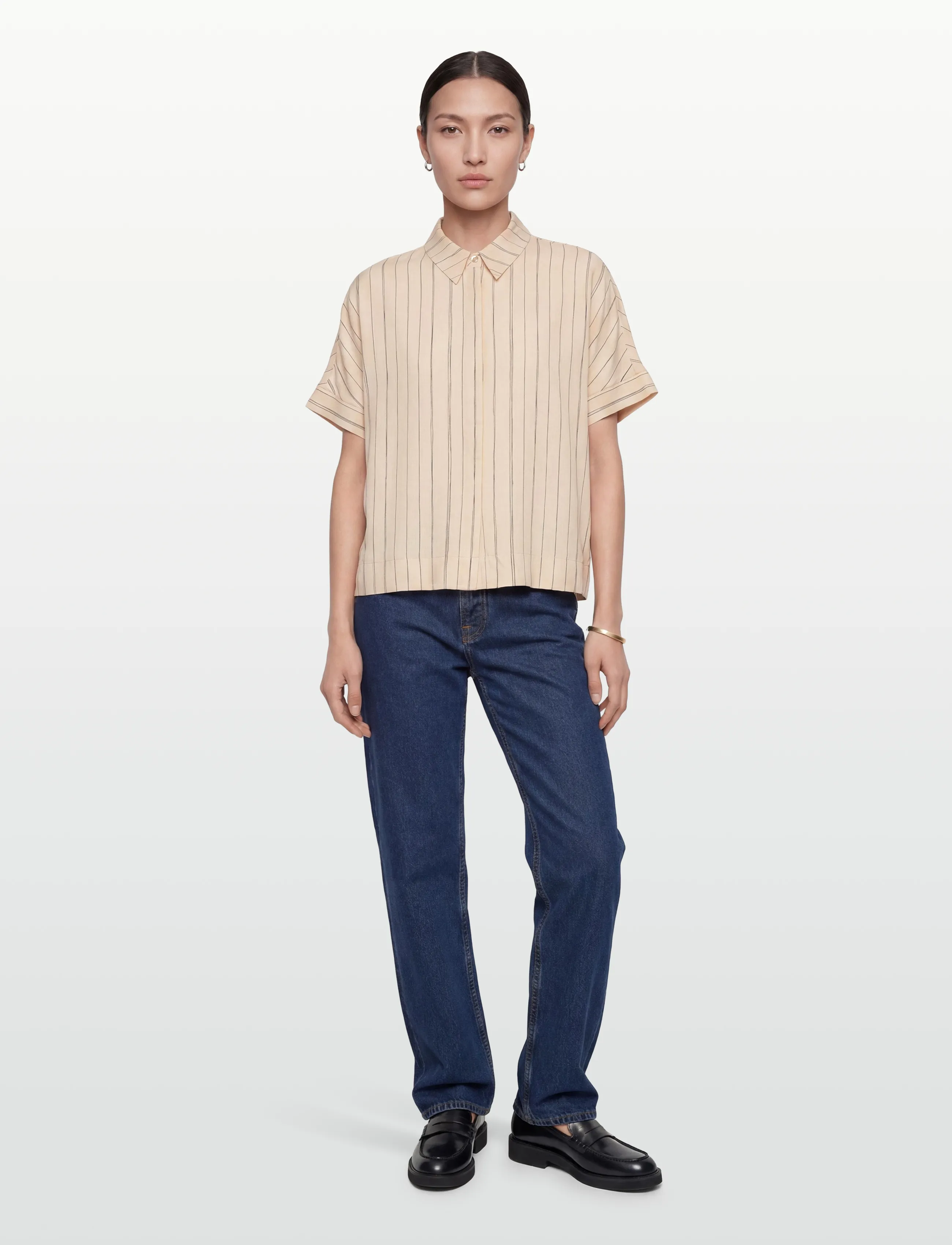 Soft Rebels SRMargot Freedom Striped SS Shirt - Hemden - HAND DRAWN STRIPE SMOKE GRAY / cream