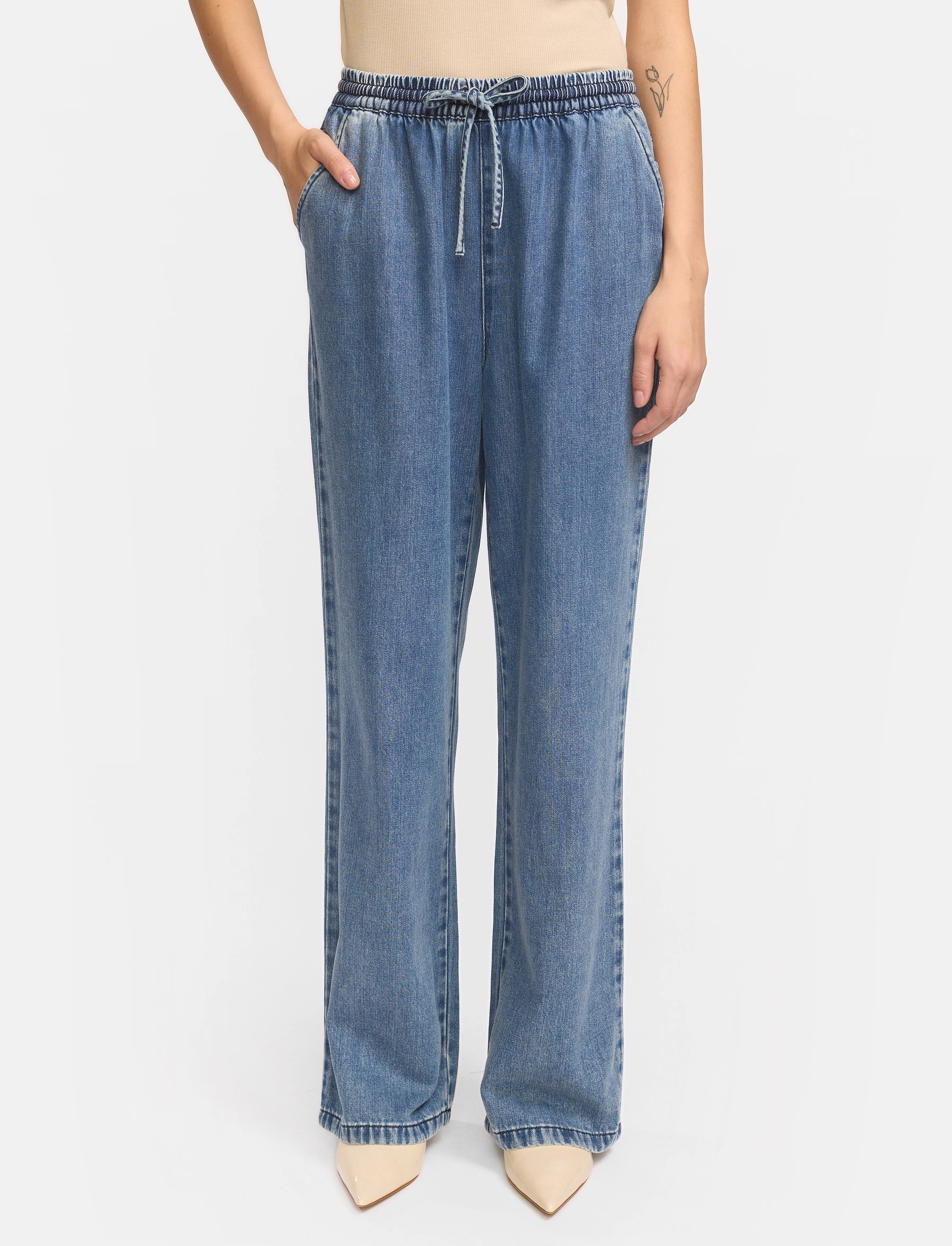 Soft Rebels Srkeira Pant, L, Jeans, Blau - Wide, Frauen