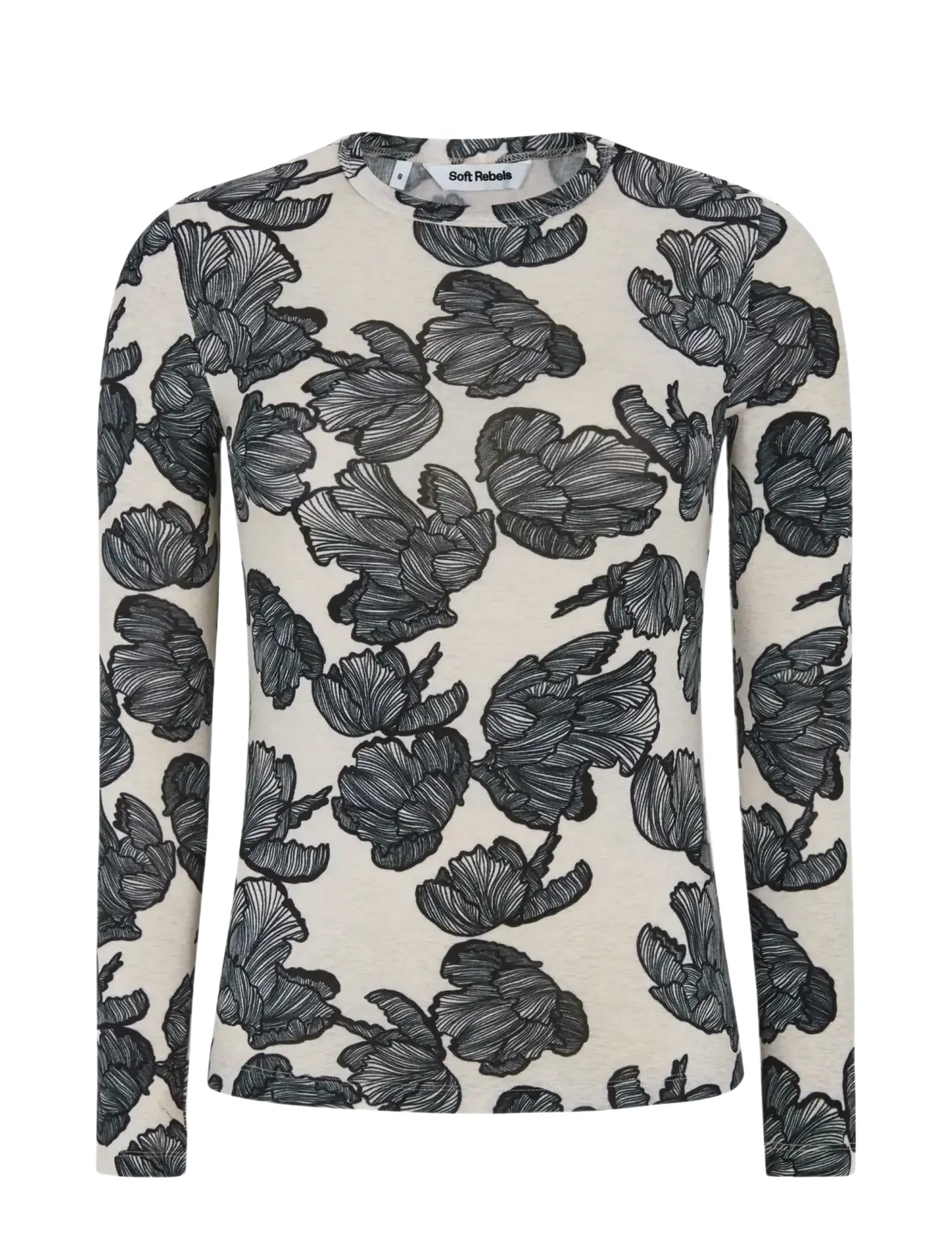 Soft Rebels SRRoman O-neck Printed - Långärmade toppar - FLOWER FRILL ARCTIC WOLF / cream