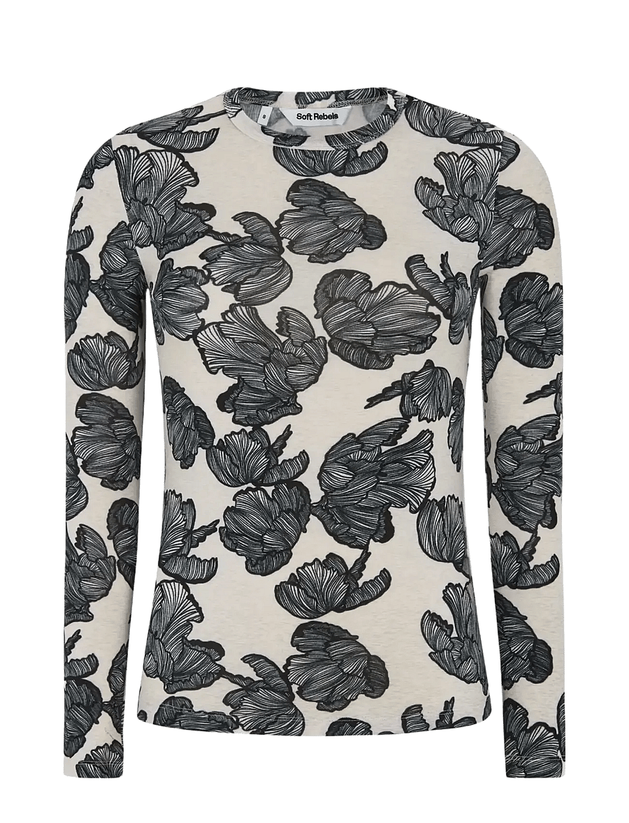 Soft Rebels - SRRoman O-neck Printed - flower frill arctic wolf - 1