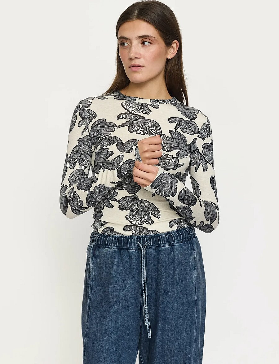 Soft Rebels - SRRoman O-neck Printed - flower frill arctic wolf - 0