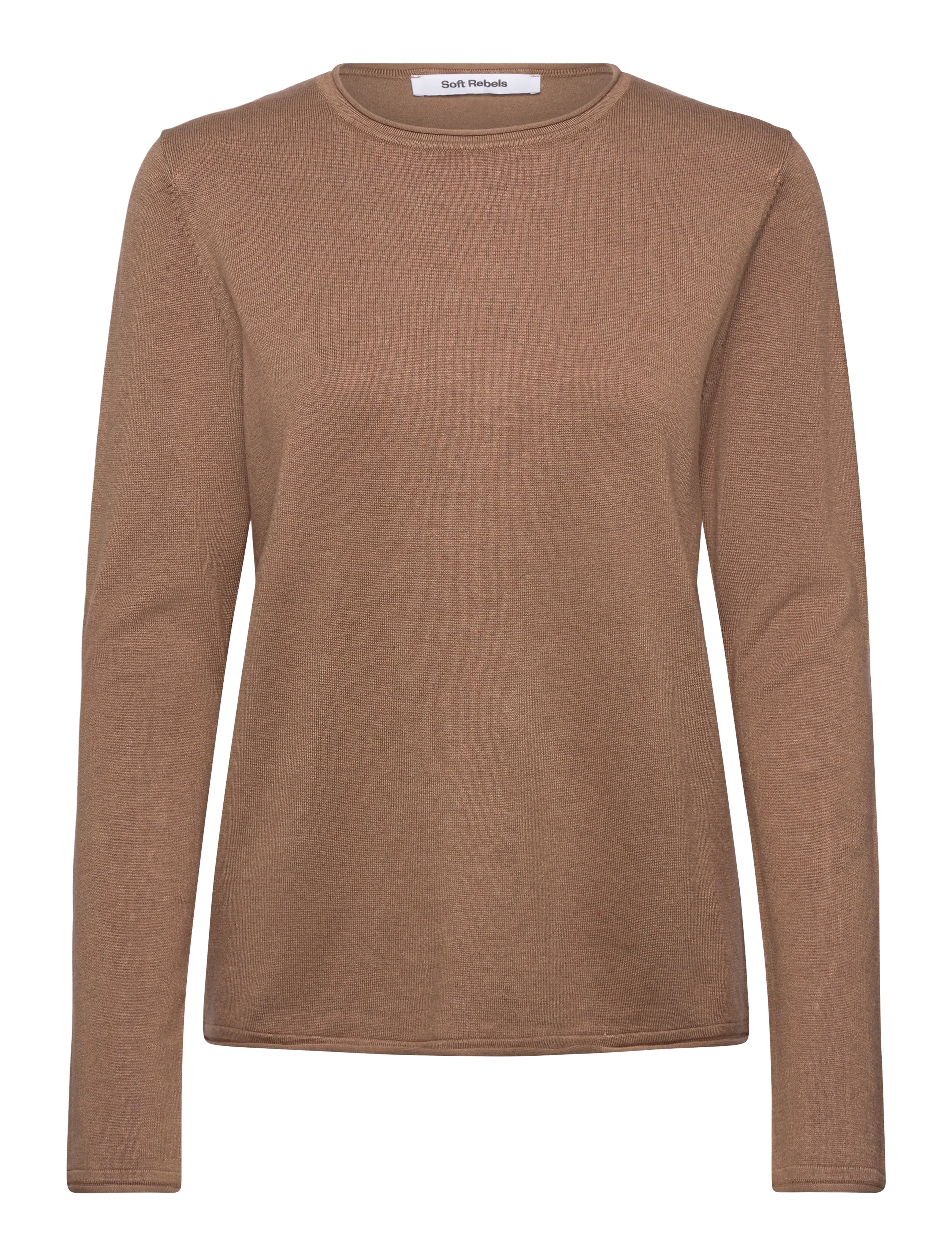 SOFT REBELS Srmarla O-Neck Roll Edge Knit Beige - XS - Damen