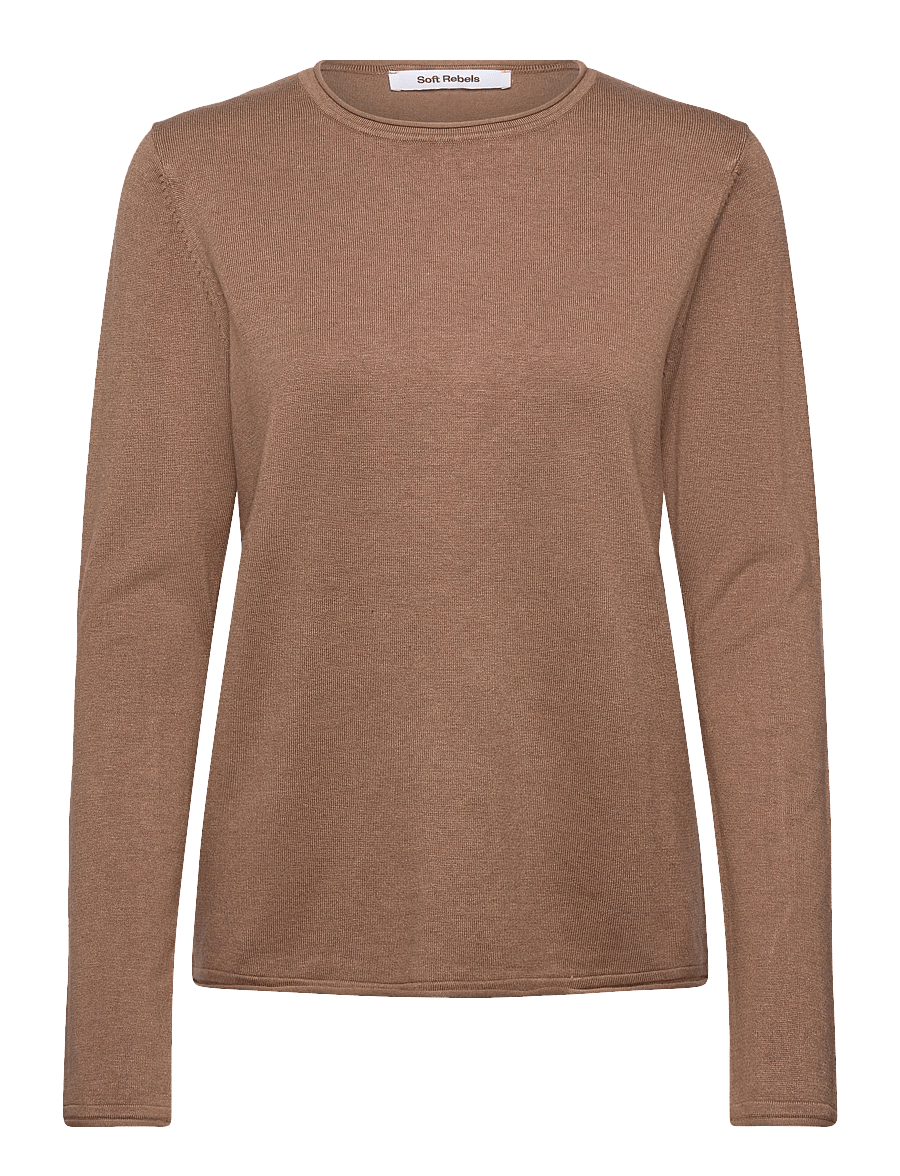 Soft Rebels - SRMarla O-neck Knit Roll Edge - stickade tröjor - toasted coconut melange - 1