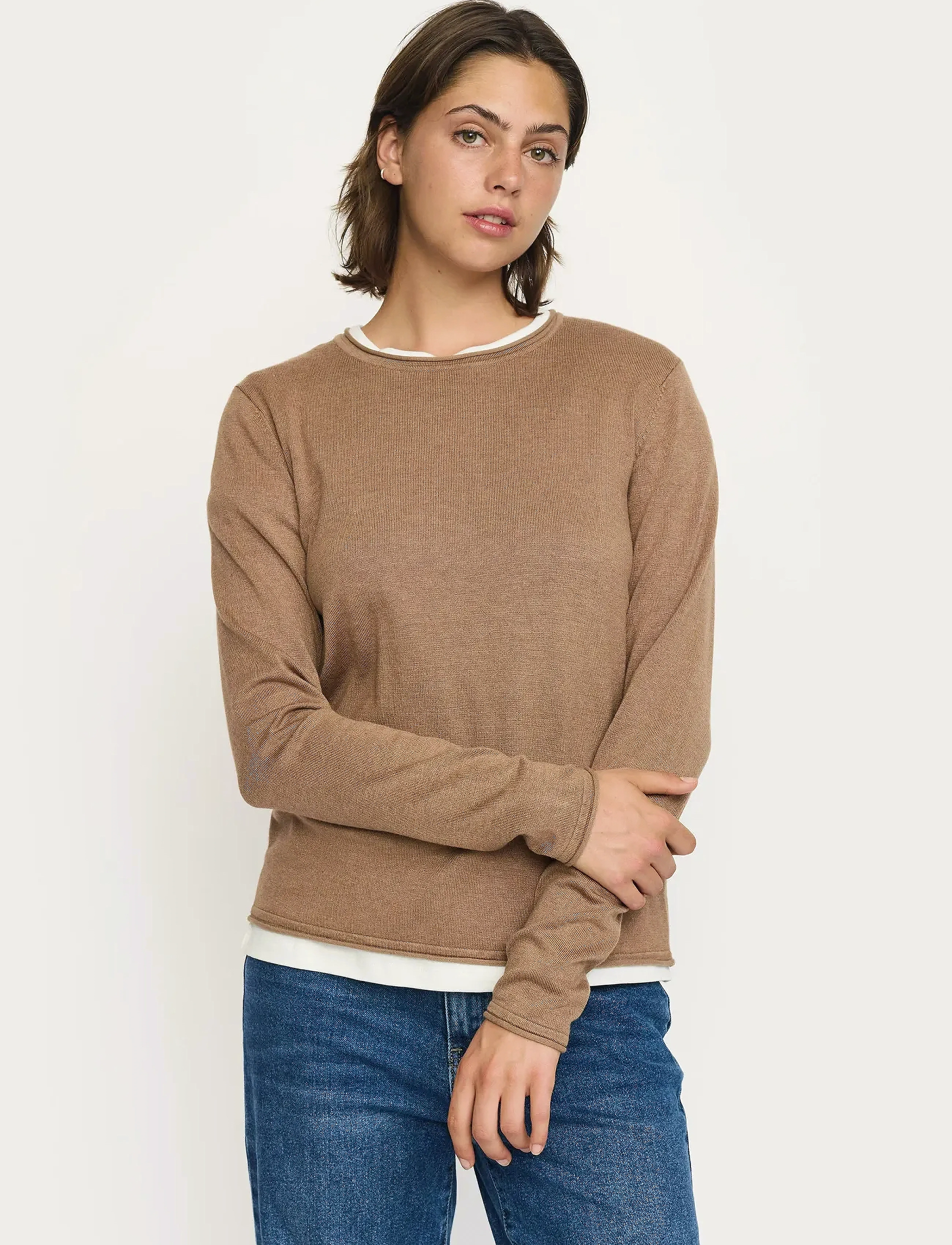Soft Rebels Srmarla O-Neck Roll Edge Knit, S, Knitwear, Beige - Jumpers, Frauen