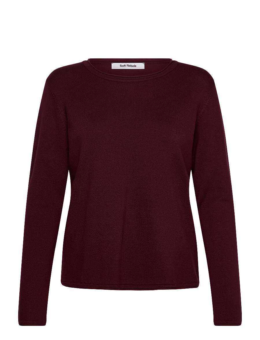 Soft Rebels - SRMarla O-neck Knit Roll Edge - stickade tröjor - 365 vinyard wine - 1