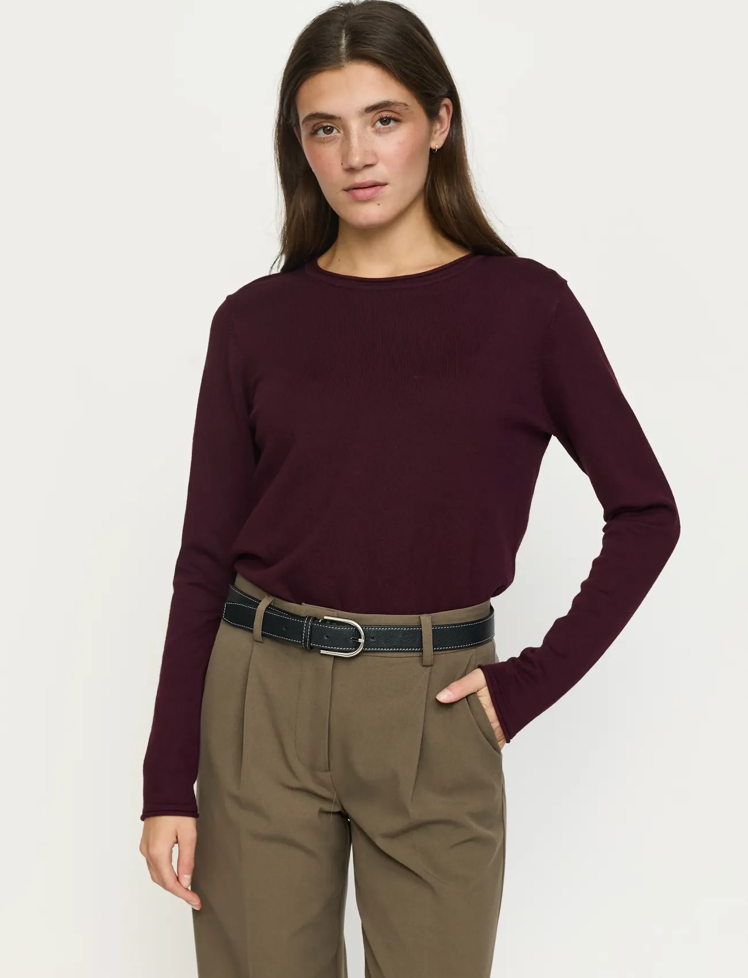 Soft Rebels - SRMarla O-neck Roll Edge Knit - höstkläder - 365 vinyard wine - 0