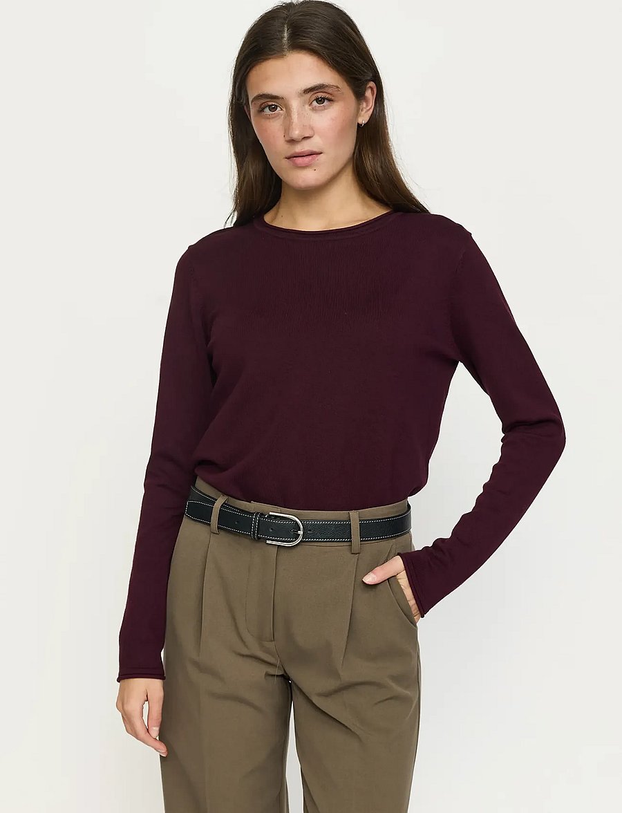 Soft Rebels - SRMarla O-neck Knit Roll Edge - stickade tröjor - 365 vinyard wine - 0