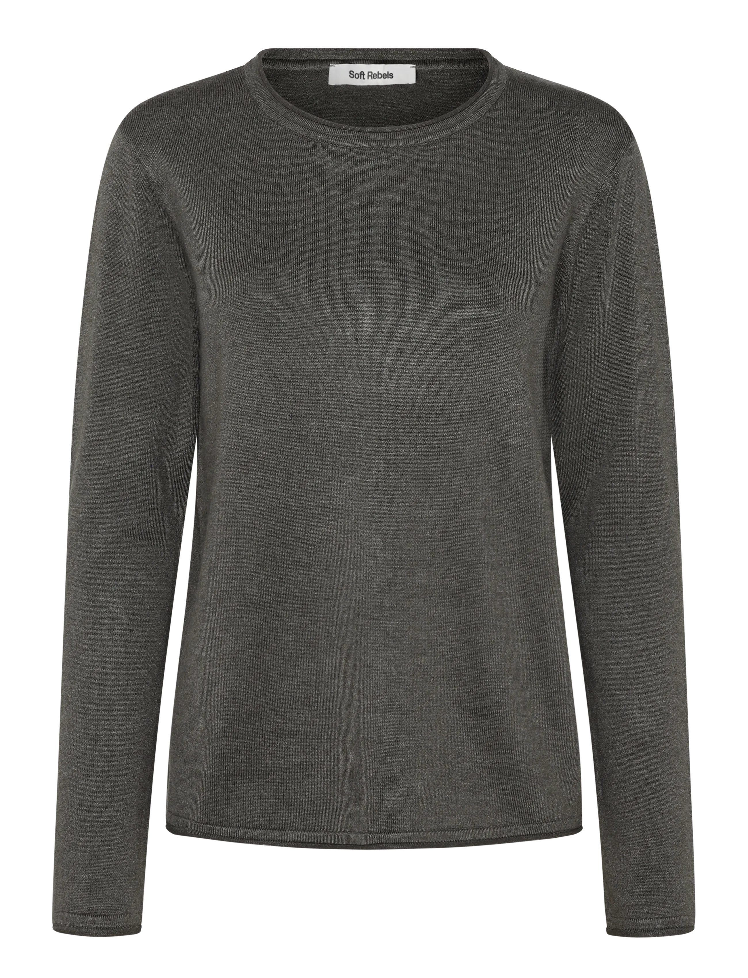 Soft Rebels SRMarla O-neck Knit Roll Edge - Campaign - 368 CANTEEN MELANGE / khaki/green