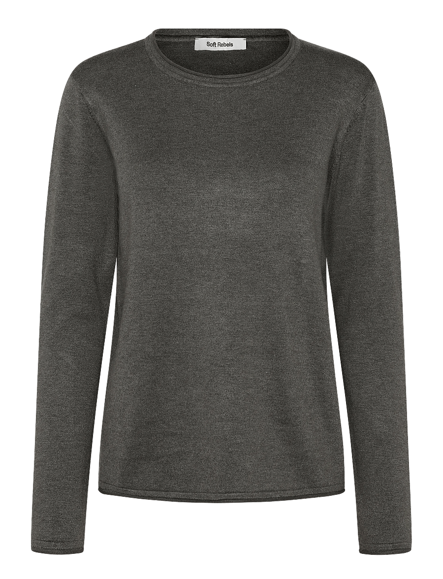 Soft Rebels - SRMarla O-neck Knit Roll Edge - kampsunid - 368 canteen melange - 0