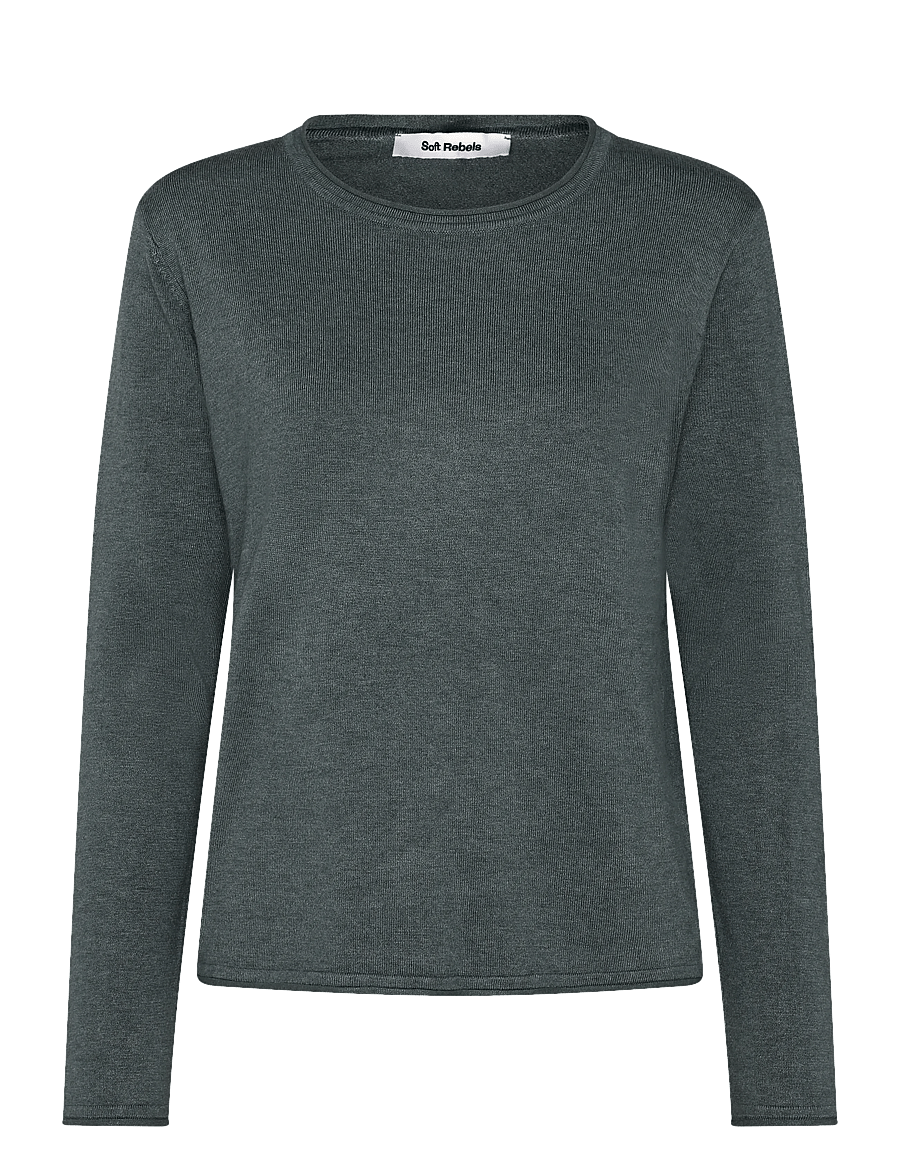 Soft Rebels - SRMarla O-neck Knit Roll Edge - kampsunid - 371 balsam green melange - 1