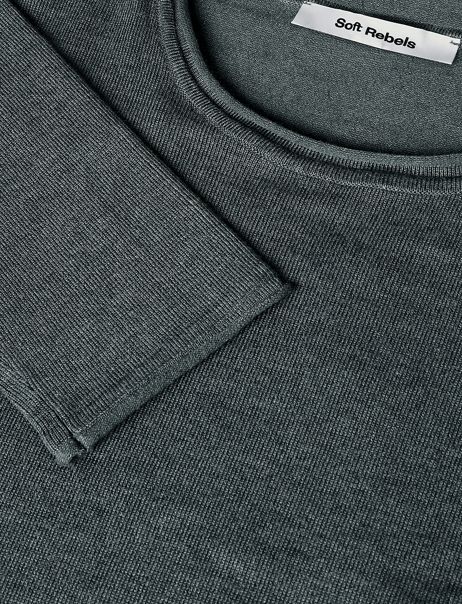 Soft Rebels - SRMarla O-neck Knit Roll Edge - kampsunid - 371 balsam green melange - 5