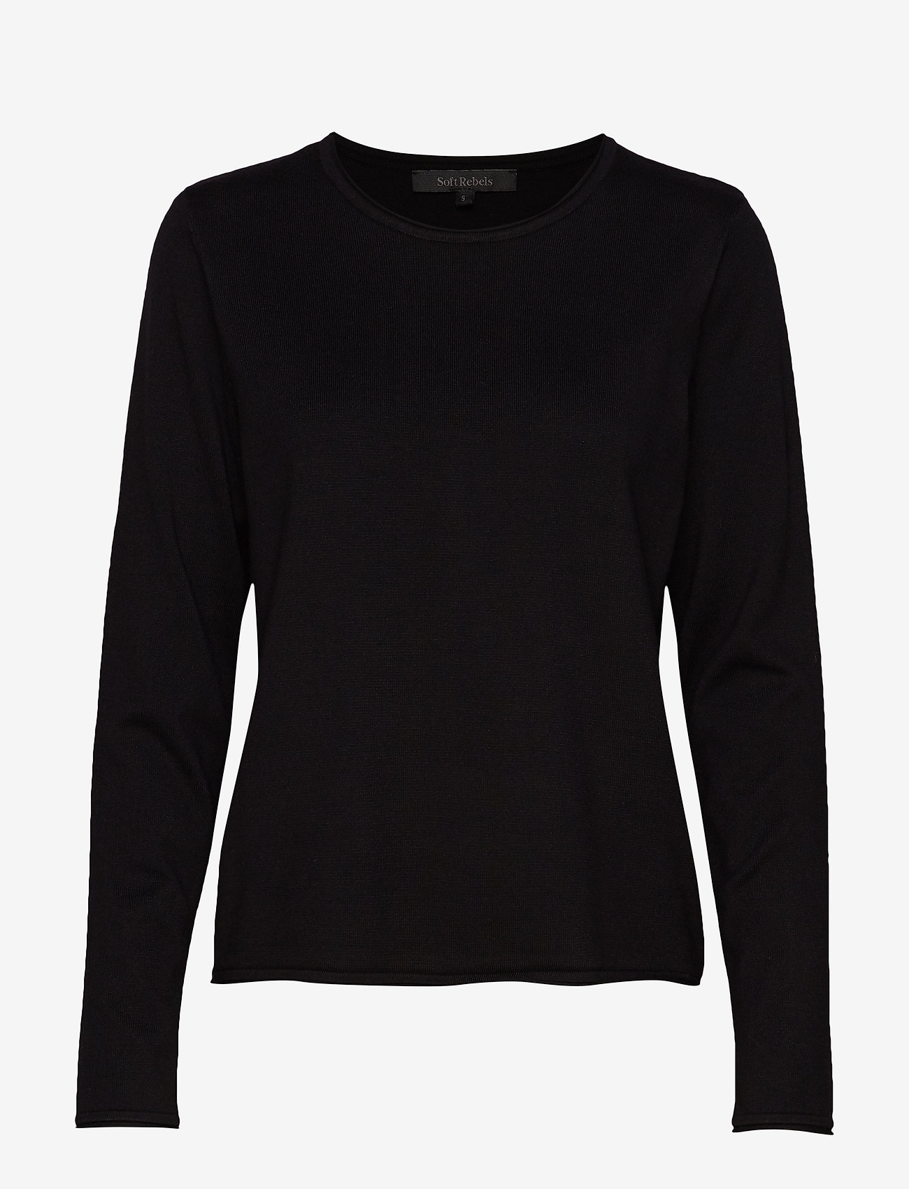 Soft Rebels - SRMarla O-neck Knit Roll Edge - stickade tröjor - black - 1