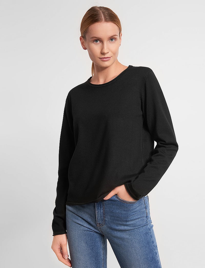 Soft Rebels - SRMarla O-neck Knit Roll Edge - stickade tröjor - black - 0