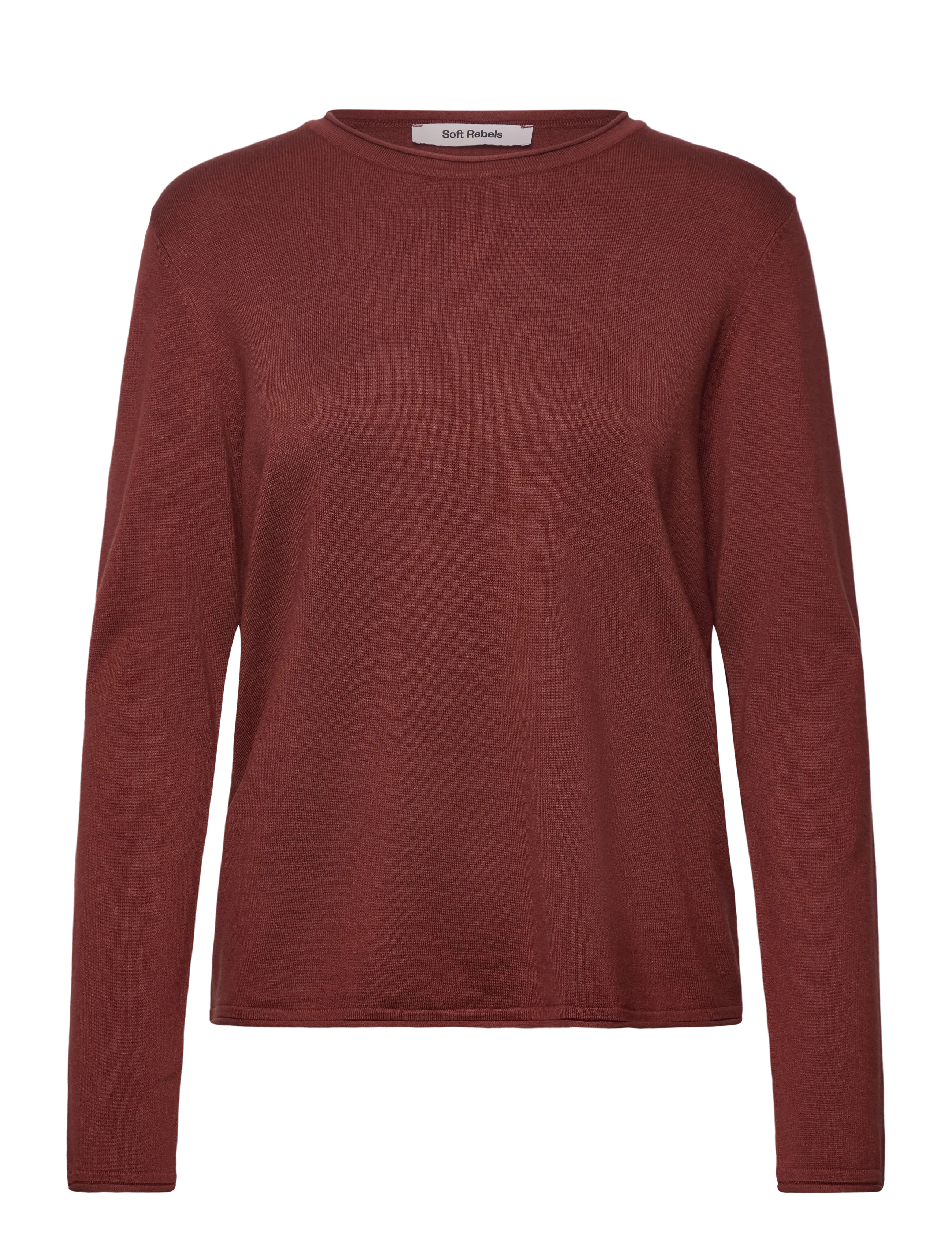 Soft Rebels SRMarla O-neck Roll Egde Knit - Pullover - CHERRY MAHOGANY / burgundy
