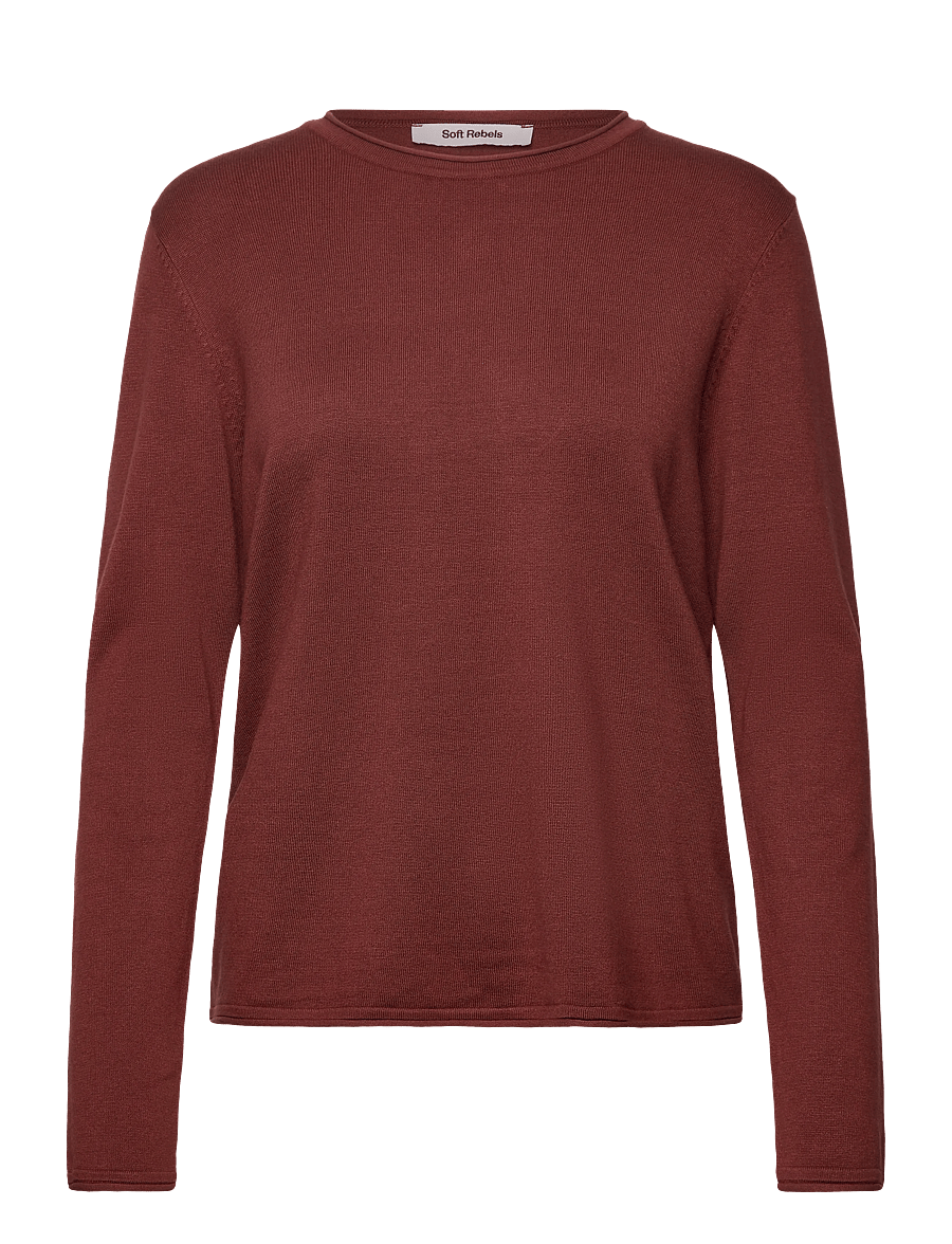 Soft Rebels - SRMarla O-neck Knit Roll Edge - kampsunid - cherry mahogany - 0