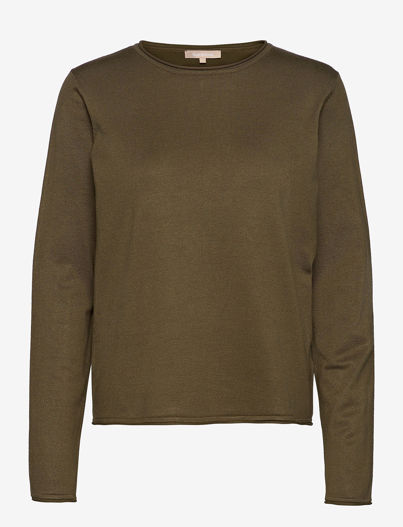 Soft Rebels - SRMarla O-Neck Roll Edge Knit - laveste priser - dark olive - 0