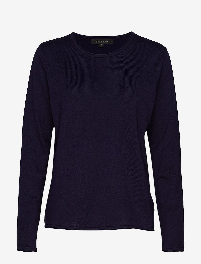 Soft Rebels - SRMarla O-Neck Roll Edge Knit - strikkegensere - total eclipse - 0