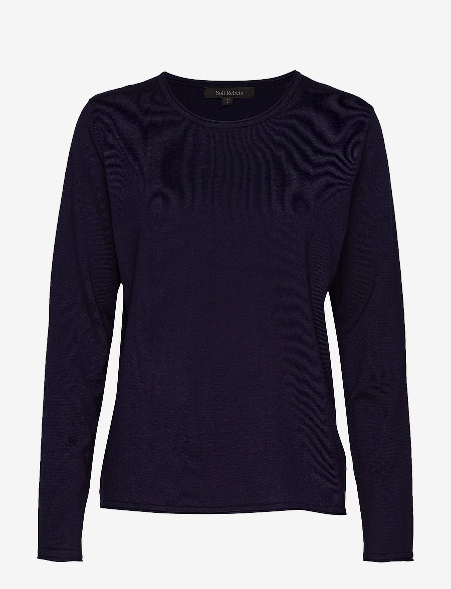 Soft Rebels - SRMarla O-neck Knit Roll Edge - striktrøjer - total eclipse - 0