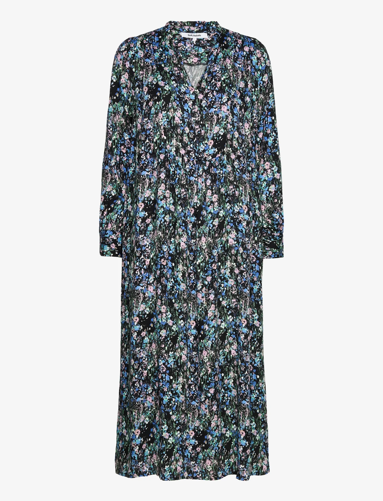 Soft Rebels - SREmber Midi Dress - summer dresses - multi pop flower azure blue print - 0