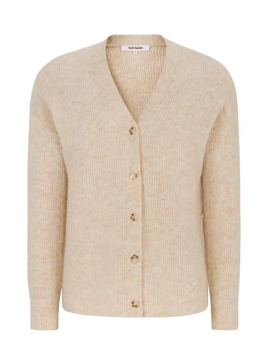 Soft Rebels - SRAlliy Cardigan Knit RWS - kardiganai - wood ash melange - 1