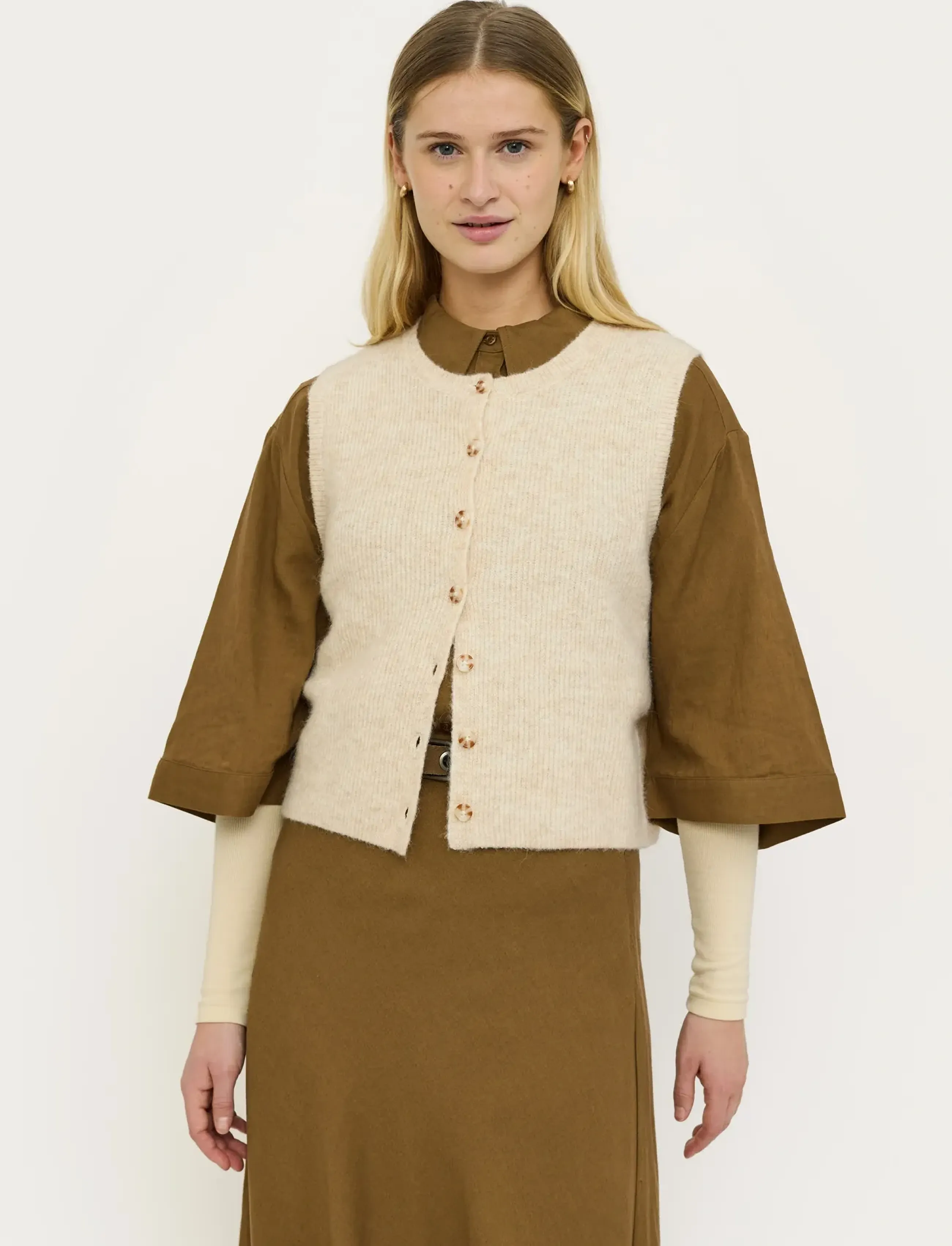 Soft Rebels Sralliy Vest Knit Rws, L, Beige, Veste > Strikkede Veste, Dame