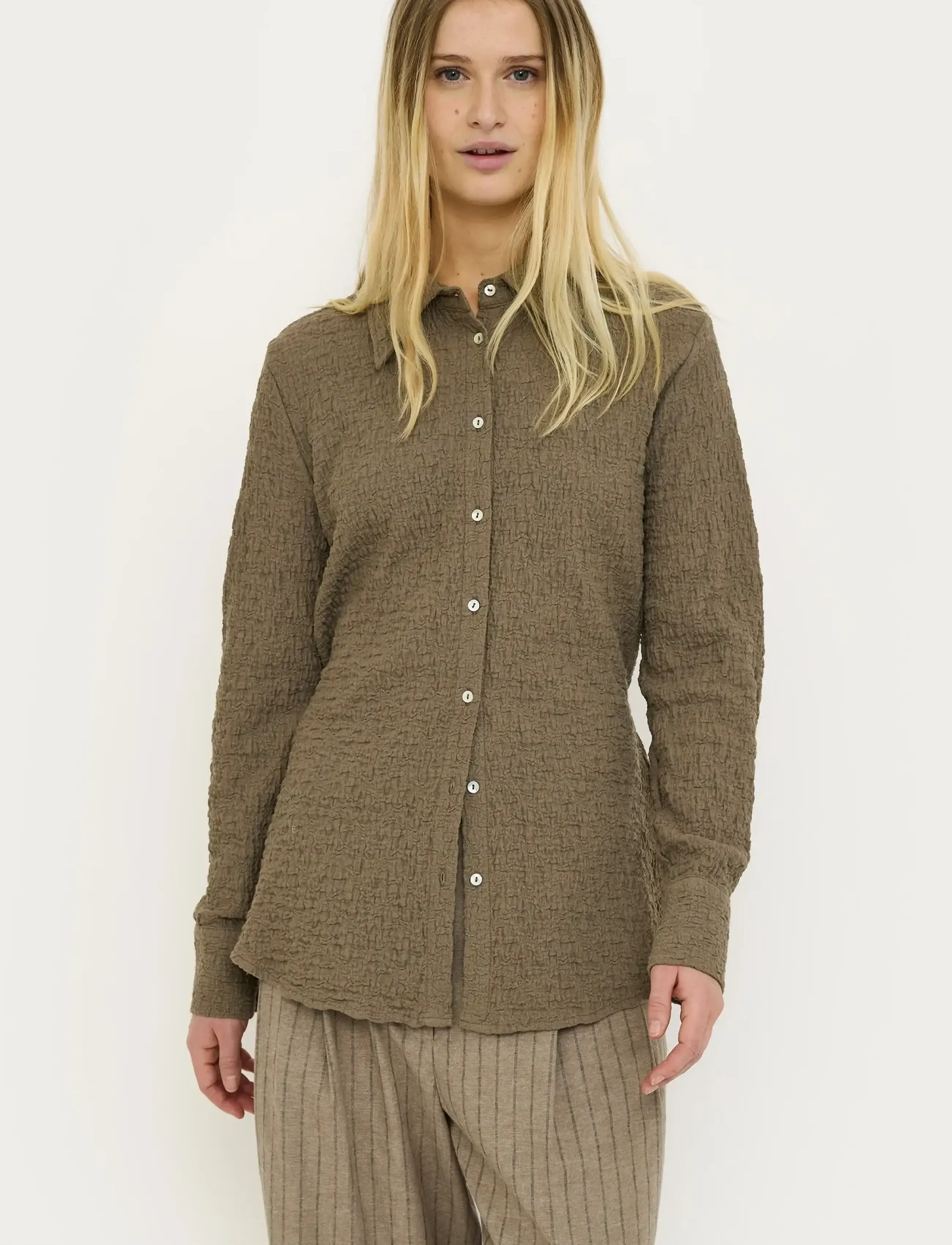 Soft Rebels Srballina Shirt, Kvinder, Tekstureret Skjorte Med Bindebånd, Brun, Str: L