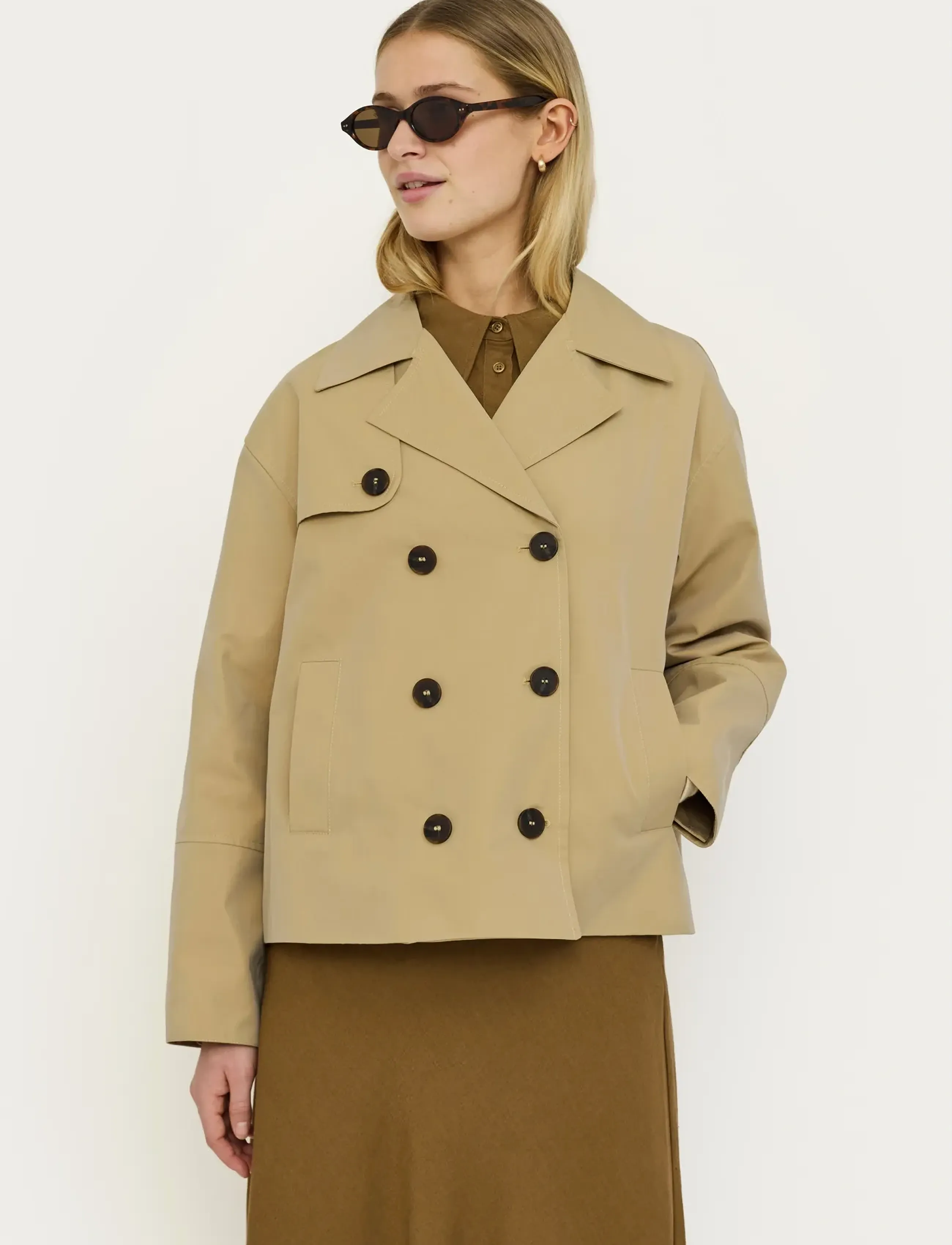 Soft Rebels Srleura Jacket, Kvinder, Kort Trenchcoat Jakke, Beige, Str: L