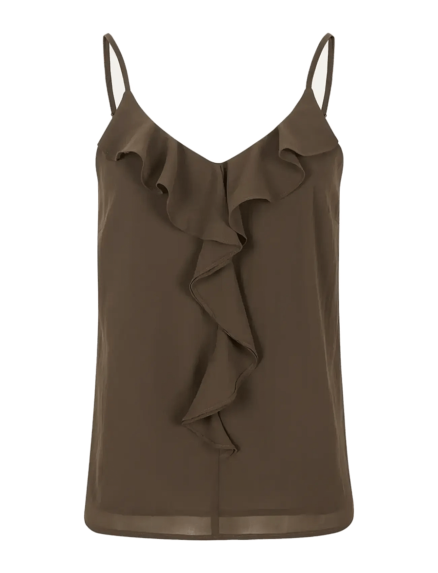 Soft Rebels - SRFrida Frill Top - varrukateta pluusid - 994 sepia - 1