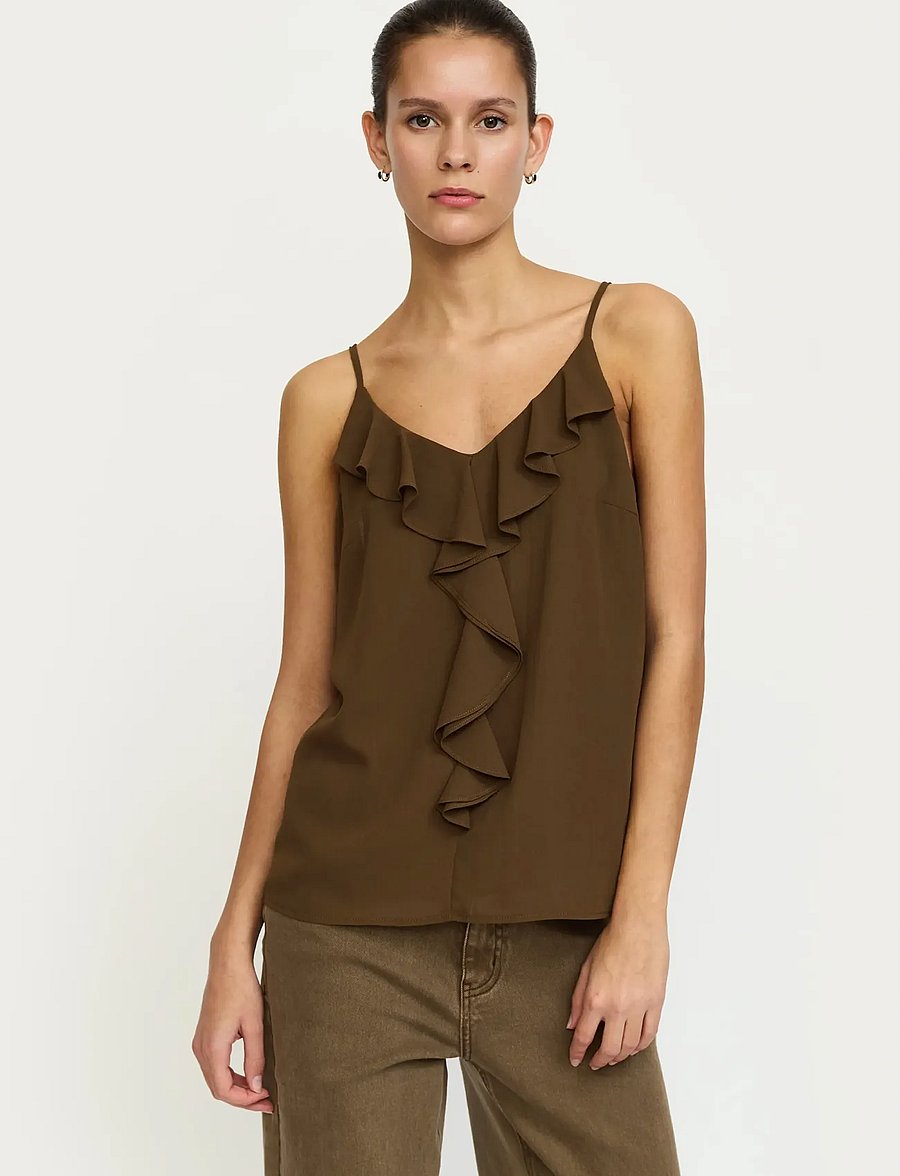 Soft Rebels - SRFrida Frill Top - varrukateta pluusid - 994 sepia - 0