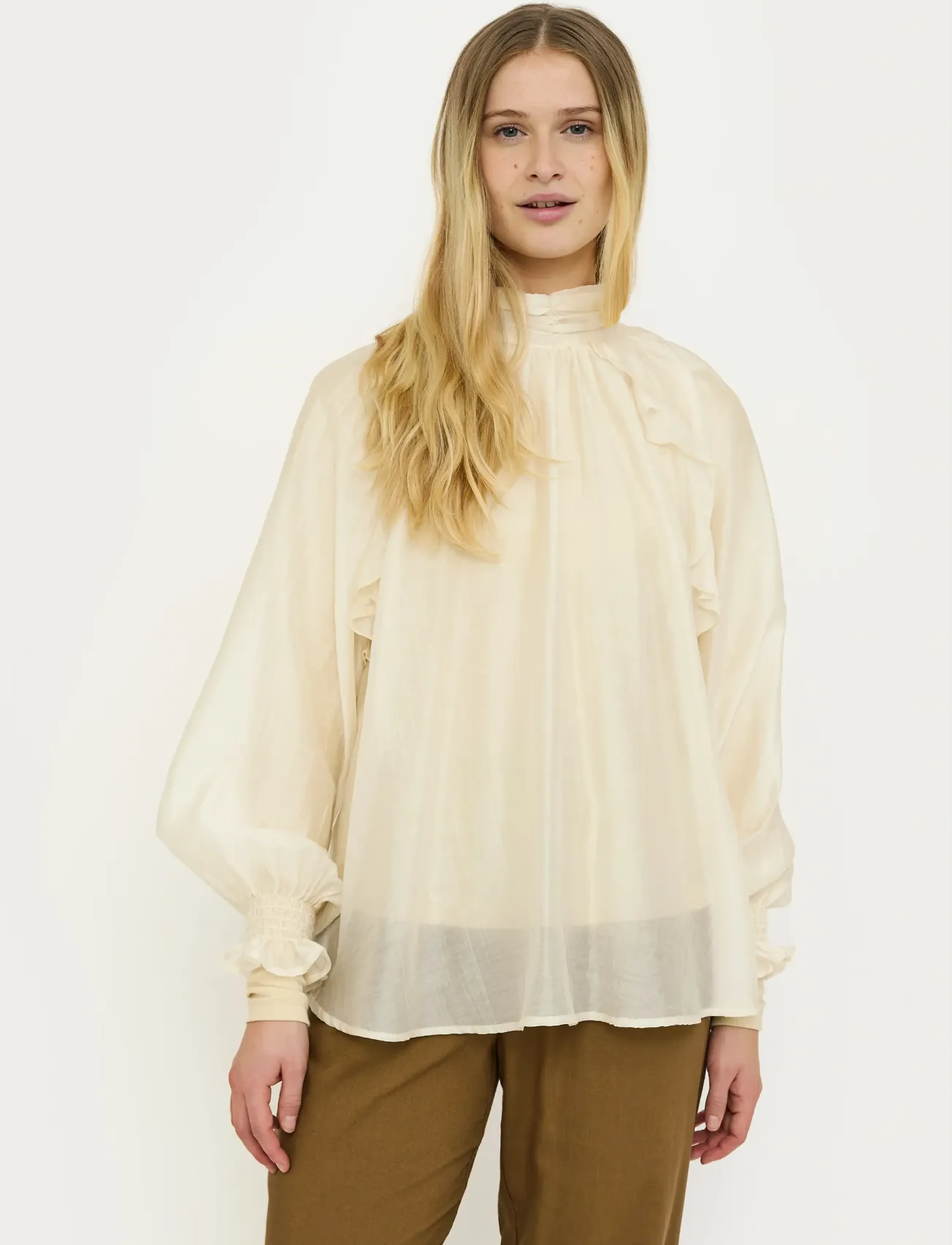 Soft Rebels SRRachel Frill Blouse - Blusen - ARCTIC WOLF / cream