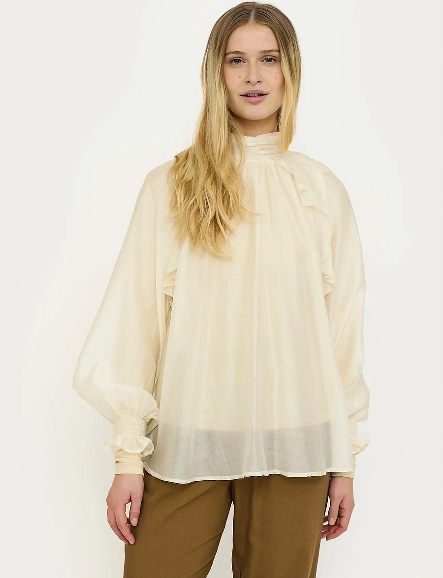 Soft Rebels - SRRachel Frill Blouse - långärmade blusar - arctic wolf - 0