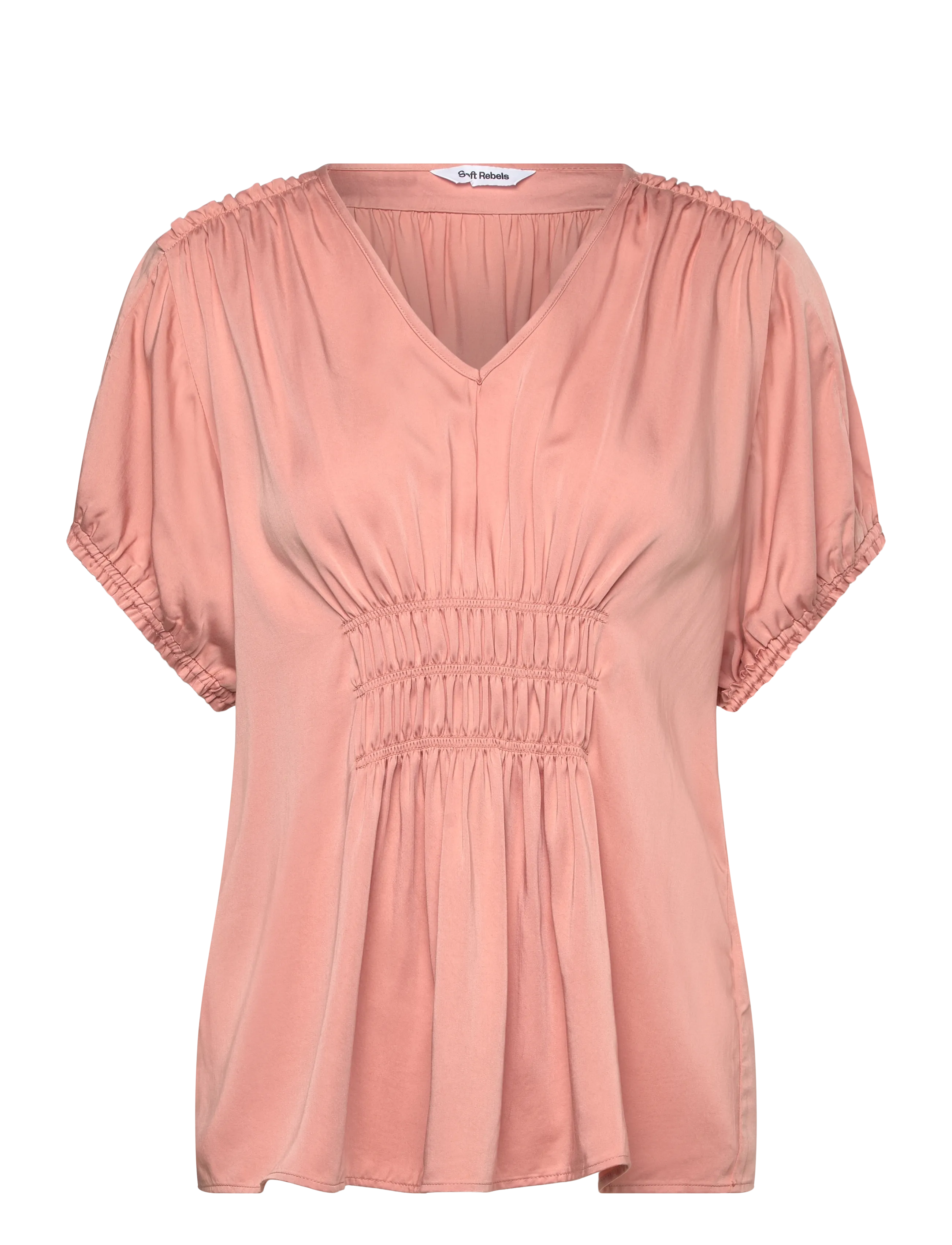 Soft Rebels SRJedda SS Blouse - Riided - 187 CAFE CRÉME / pink/rose