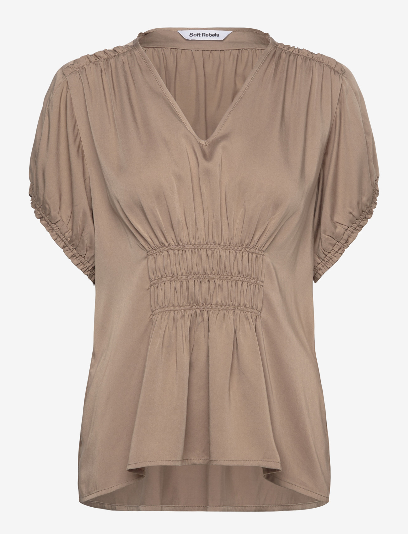 Soft Rebels - SRJedda SS Blouse - kurzämlige blusen - 884 greige - 1