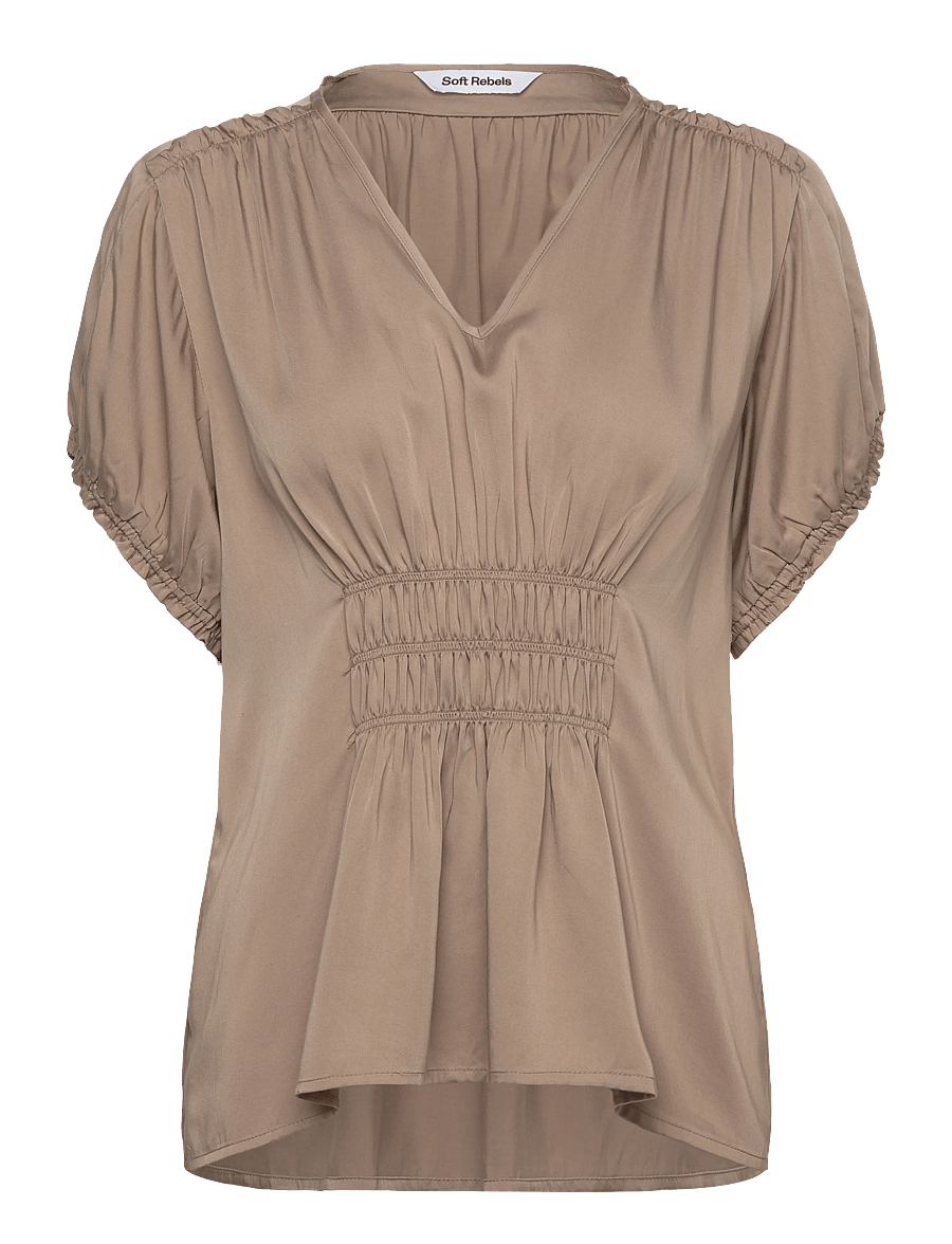 Soft Rebels - SRJedda SS Blouse - kortærmede bluser - 884 greige - 1