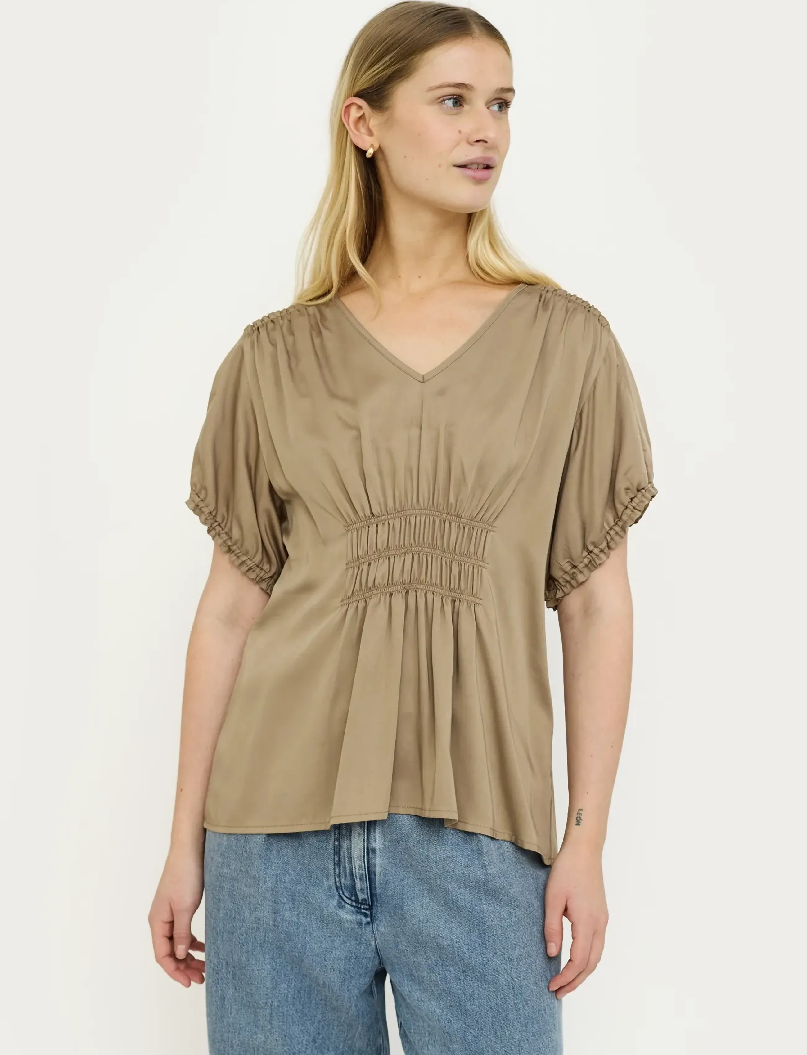 Soft Rebels Srjedda Ss Blouse, L, Beige, Bluser > Kortærmede, Dame