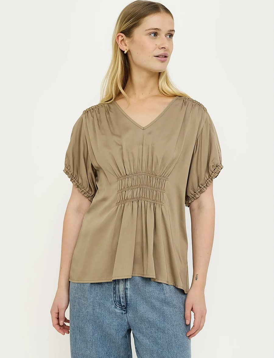 Soft Rebels - SRJedda SS Blouse - kortærmede bluser - 884 greige - 0