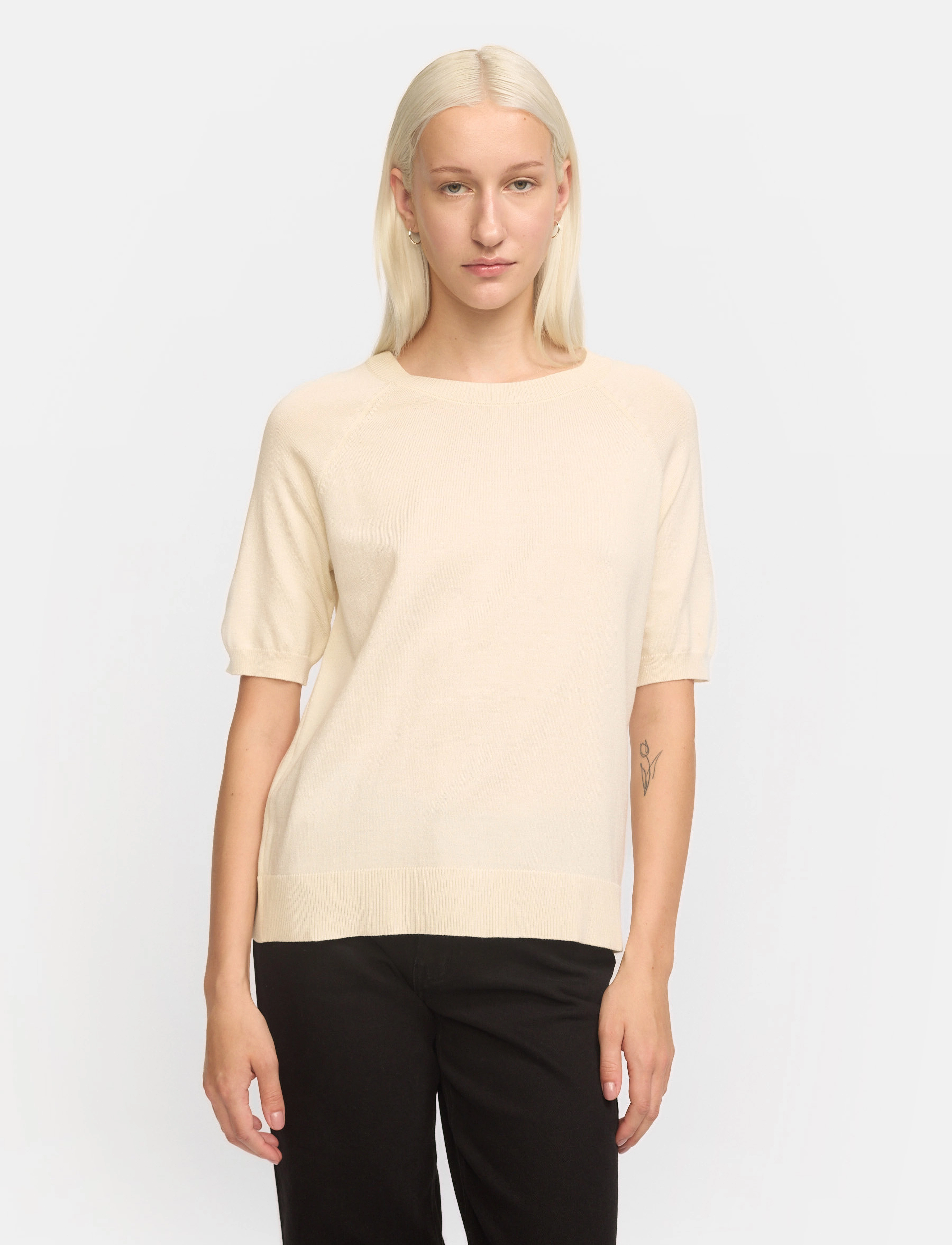 Soft Rebels Srmarla Ss O-Neck Knit, XS, Cream, Strik > Trøjer, Dame