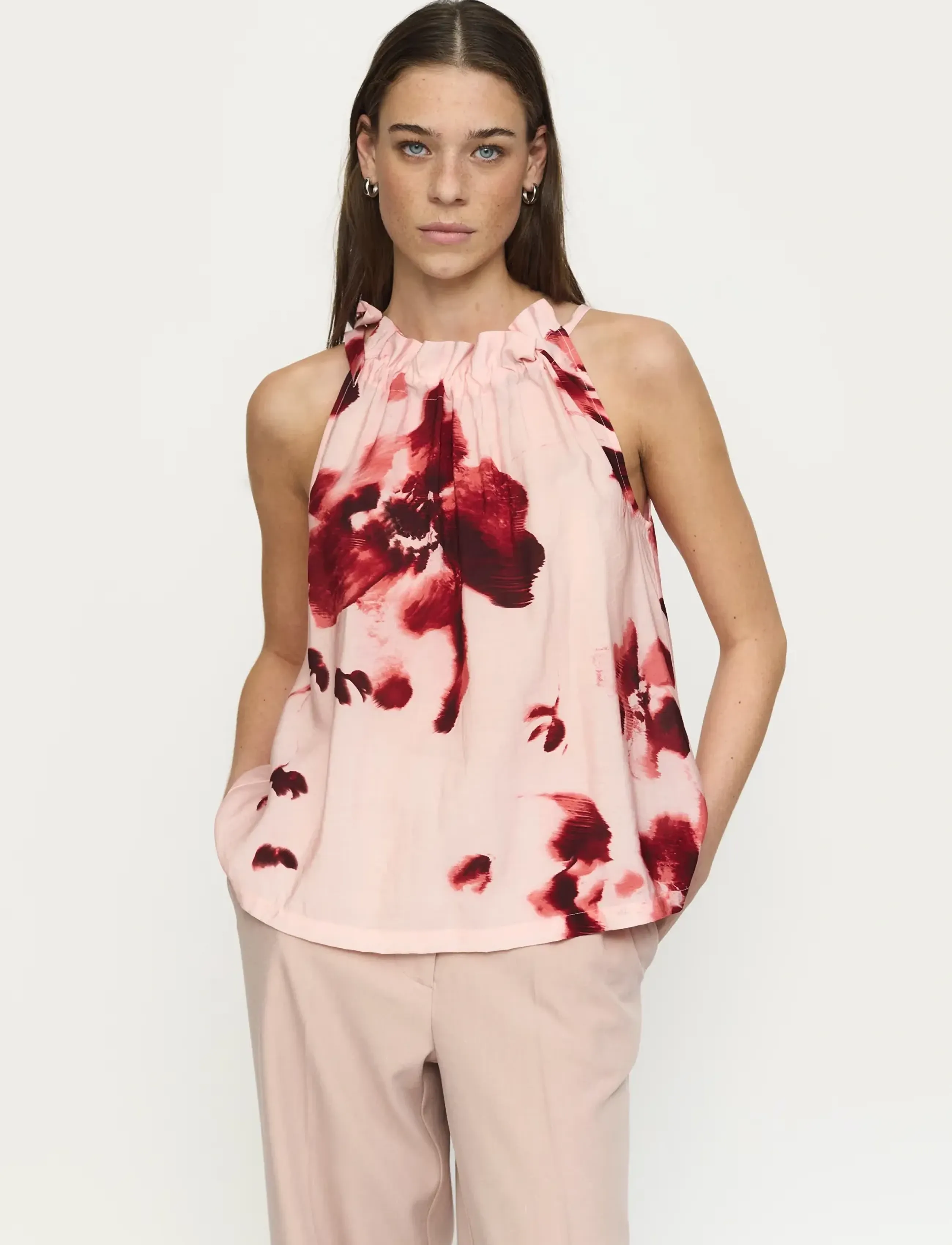 Soft Rebels SRHaina Print Top - Blusar & Skjortor - BLURRED FLOWER LOTUS / pink/rose