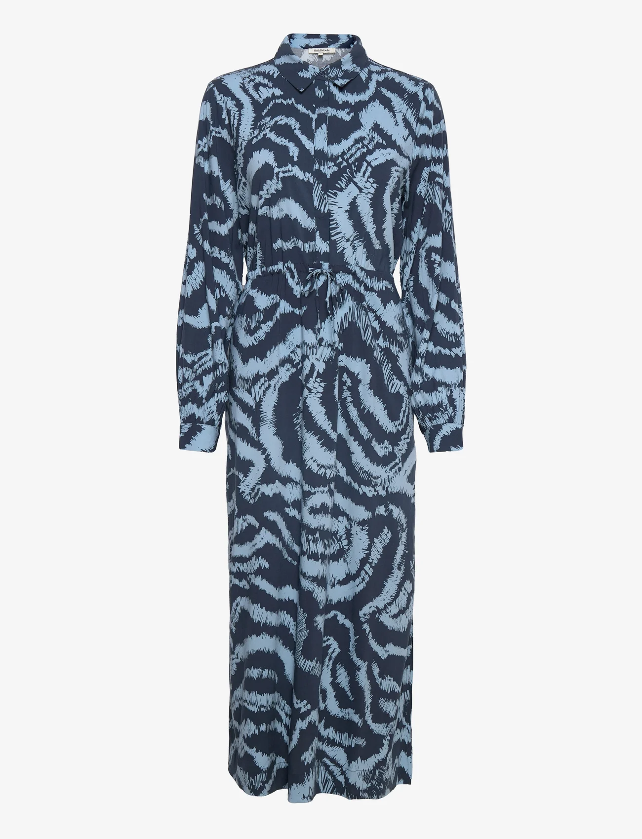 Soft Rebels - SRAmora Midi Dress - marškinių tipo suknelės - graphic waves ashley blue - 0