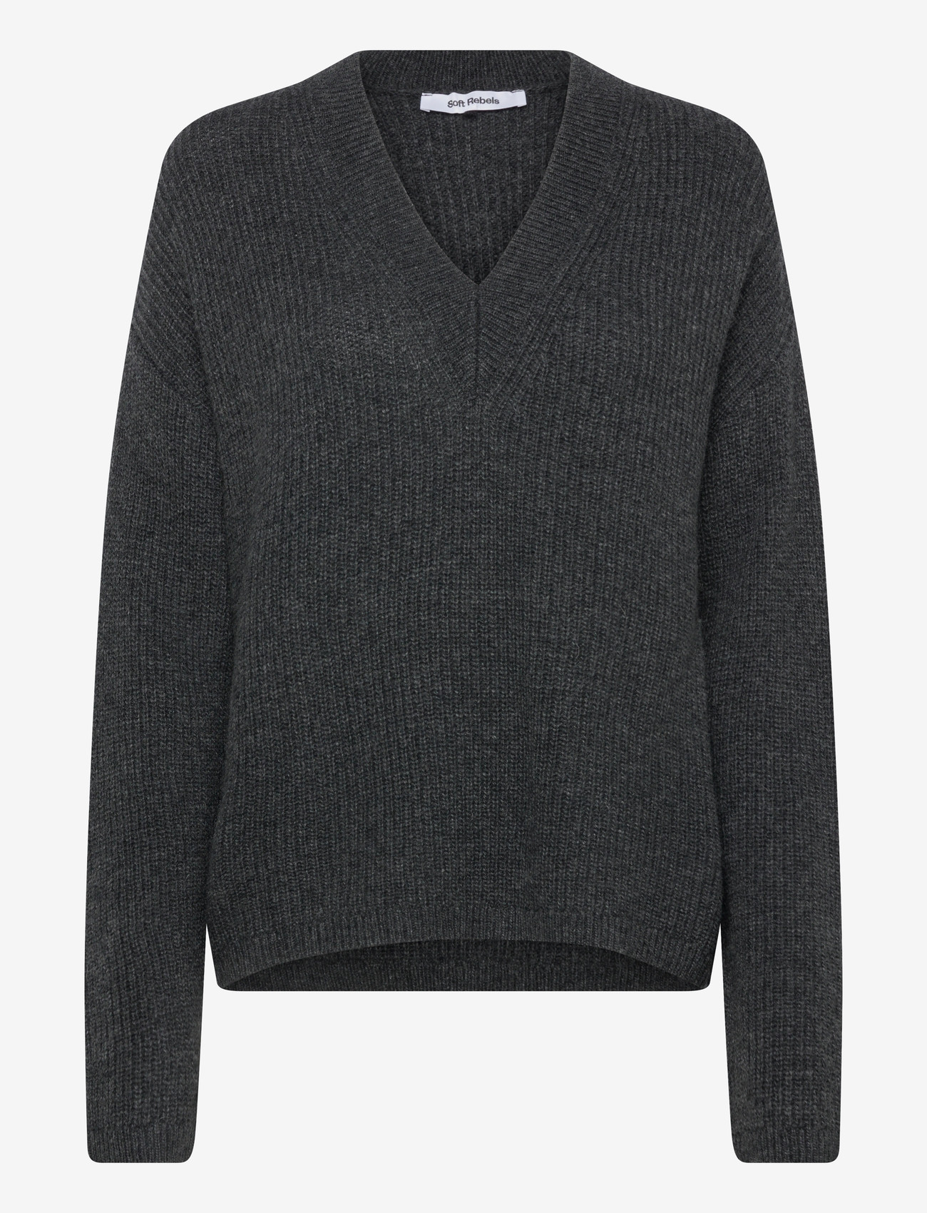 Soft Rebels - SRWest V-neck Knit - efterårstøj - charcoal melange - 0