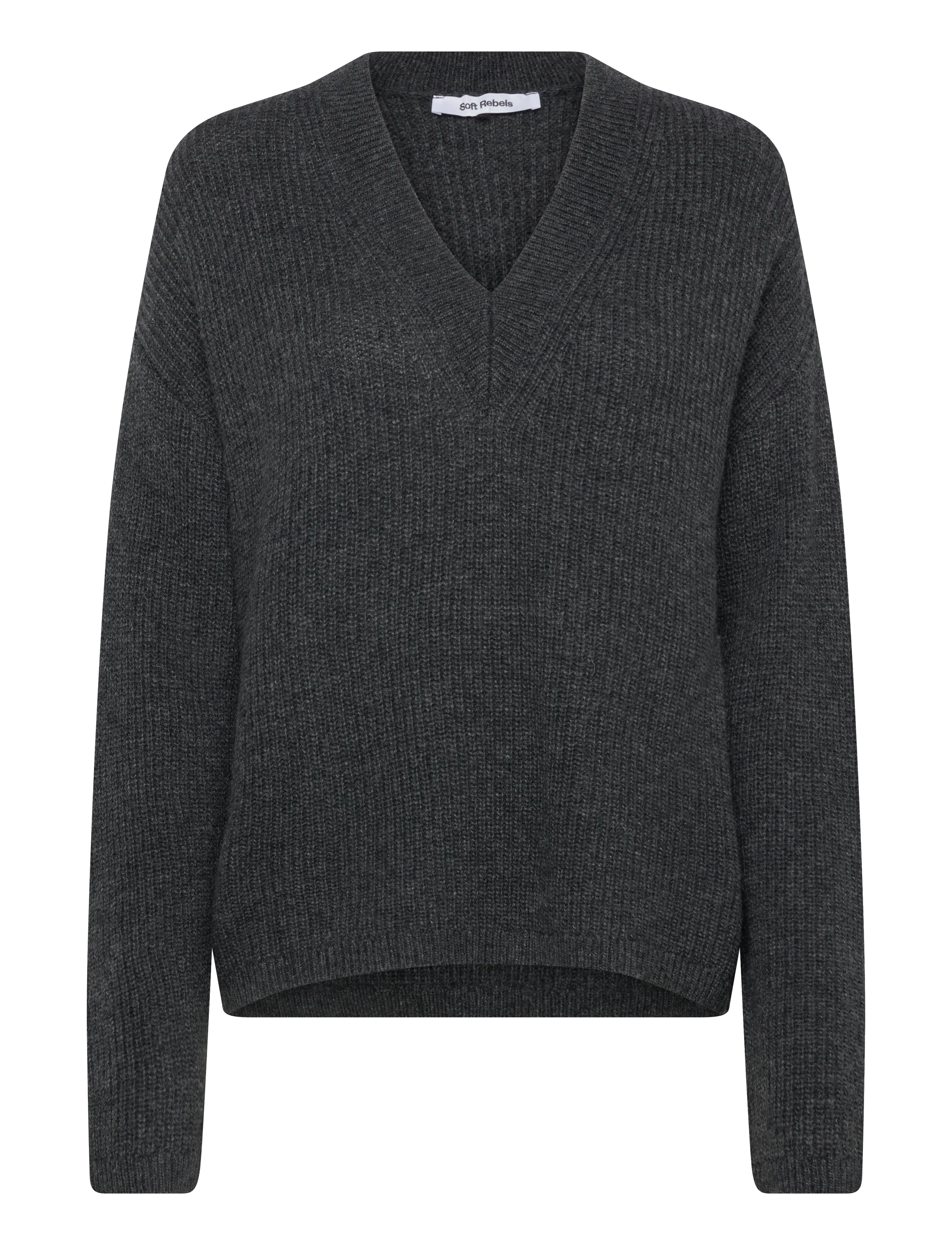 Soft Rebels SRWest V-neck Knit - Pullover - CHARCOAL MELANGE / grey