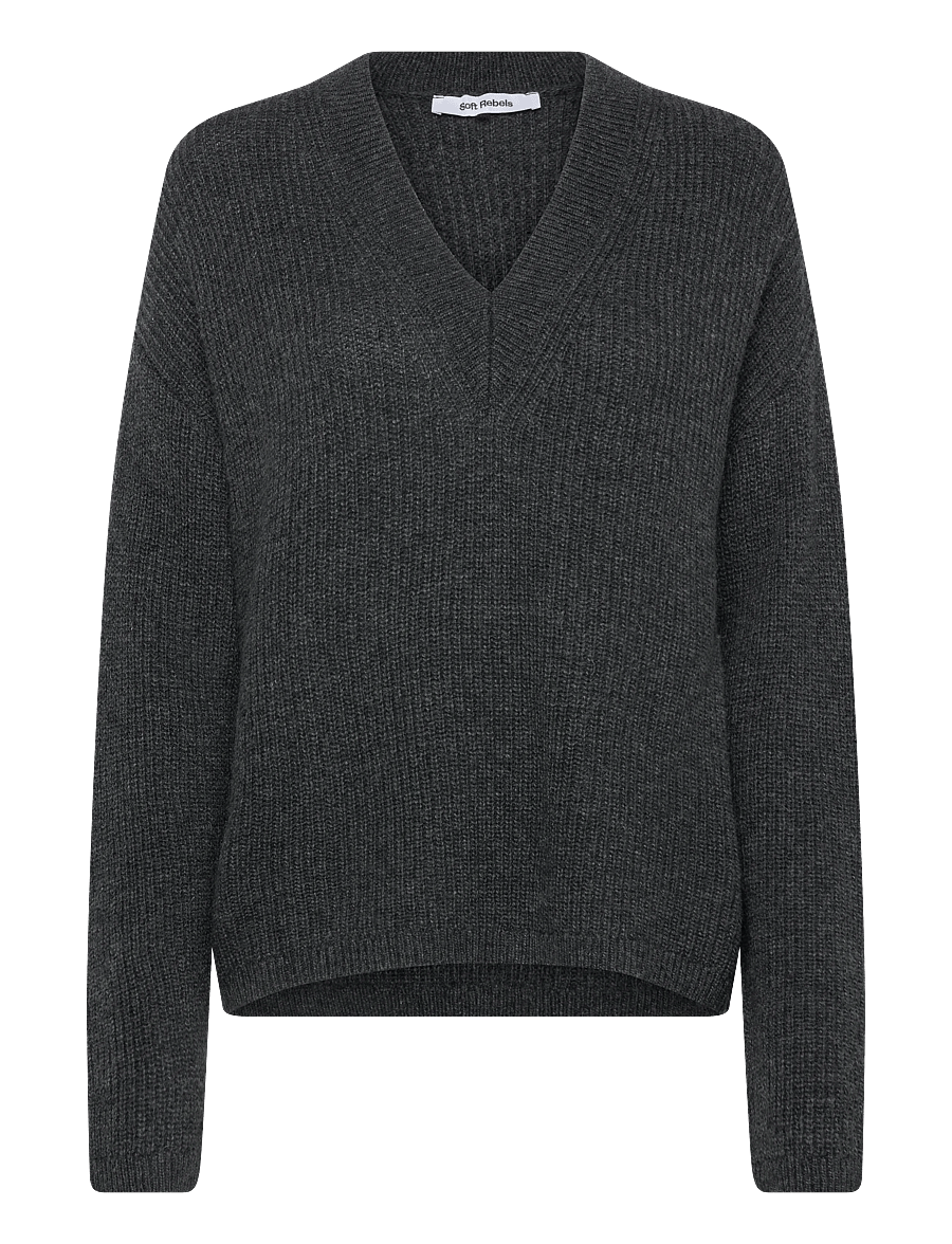 Soft Rebels - SRWest V-neck Knit - pullover - charcoal melange - 1