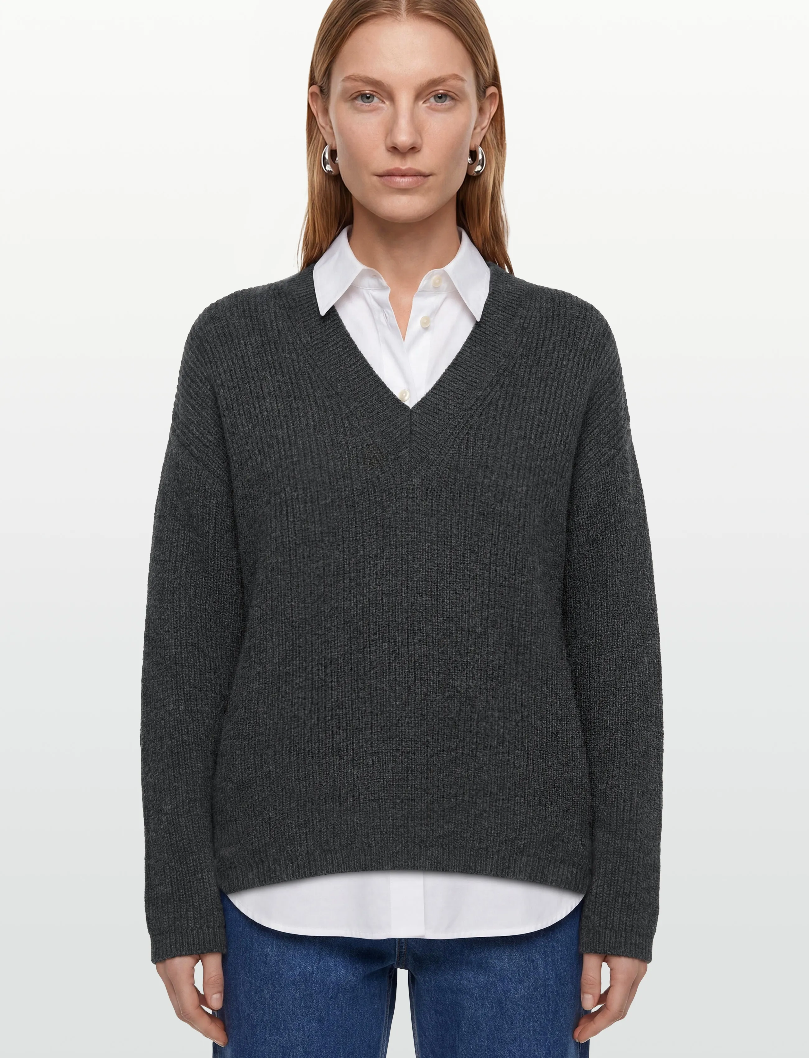 Soft Rebels - SRWest V-neck Knit - kampsunid - charcoal melange - 3