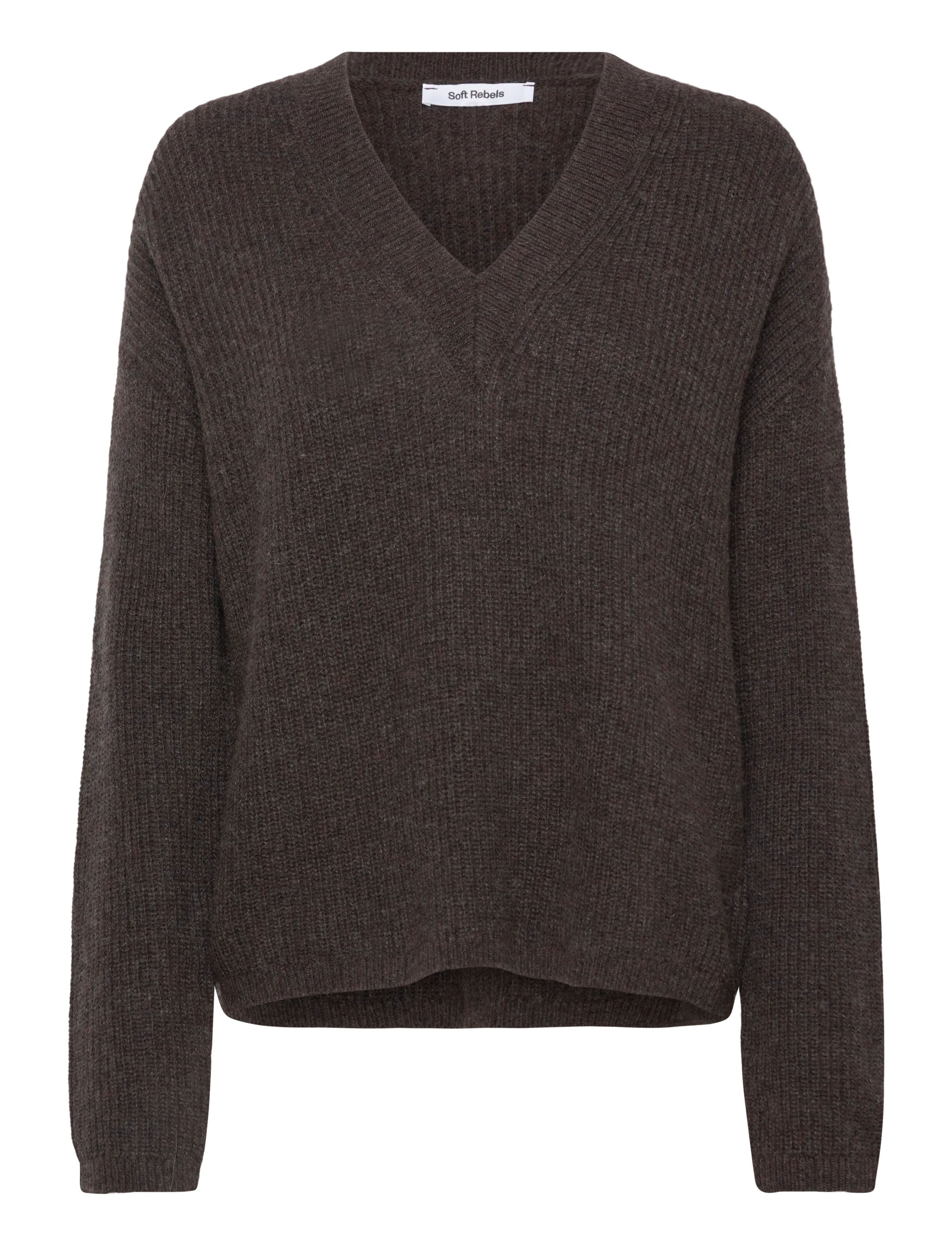Soft Rebels SRWest V-neck Knit - Pullover - COFFEE QUARTZ MELANGE / brown