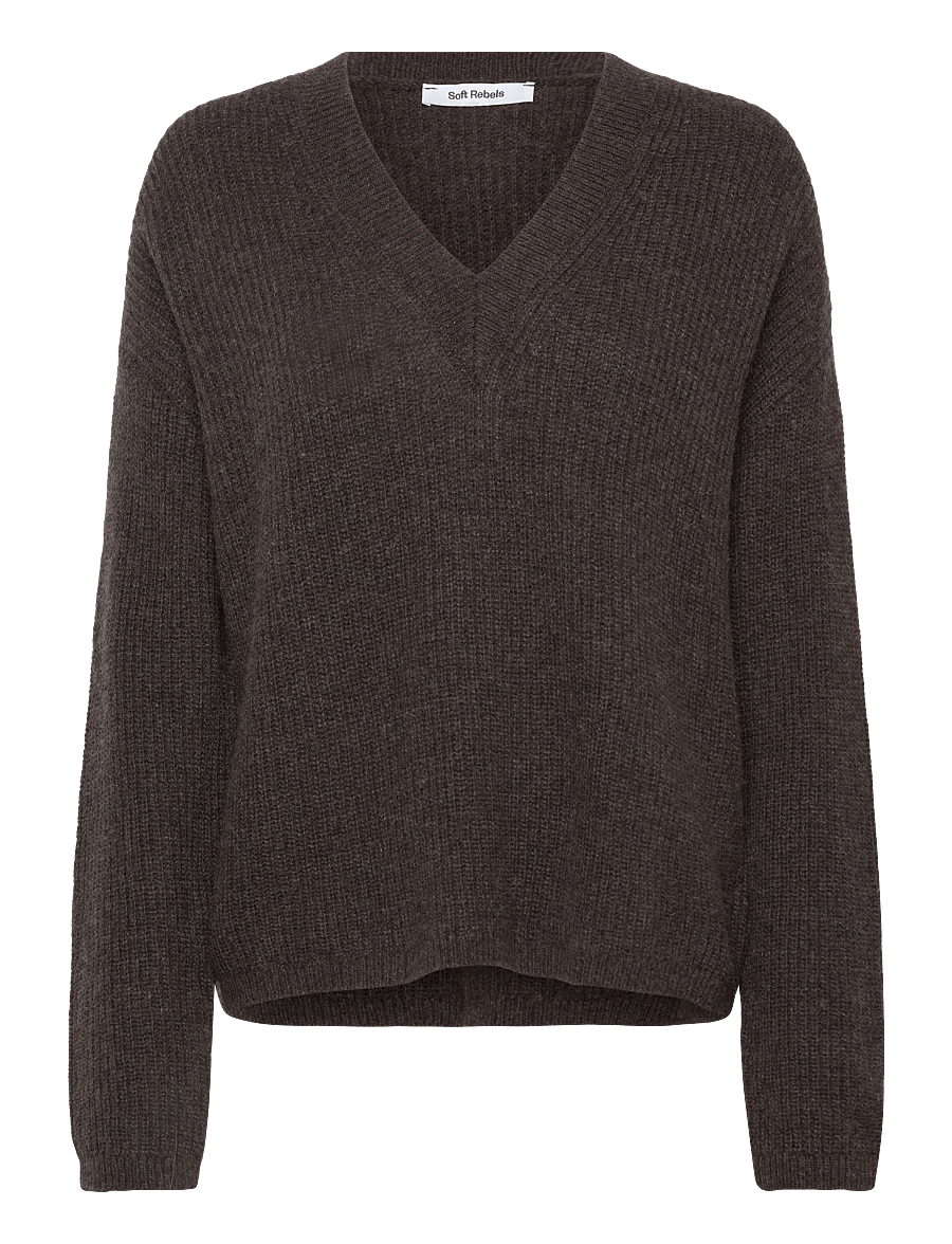 Soft Rebels - SRWest V-neck Knit - striktrøjer - coffee quartz melange - 0